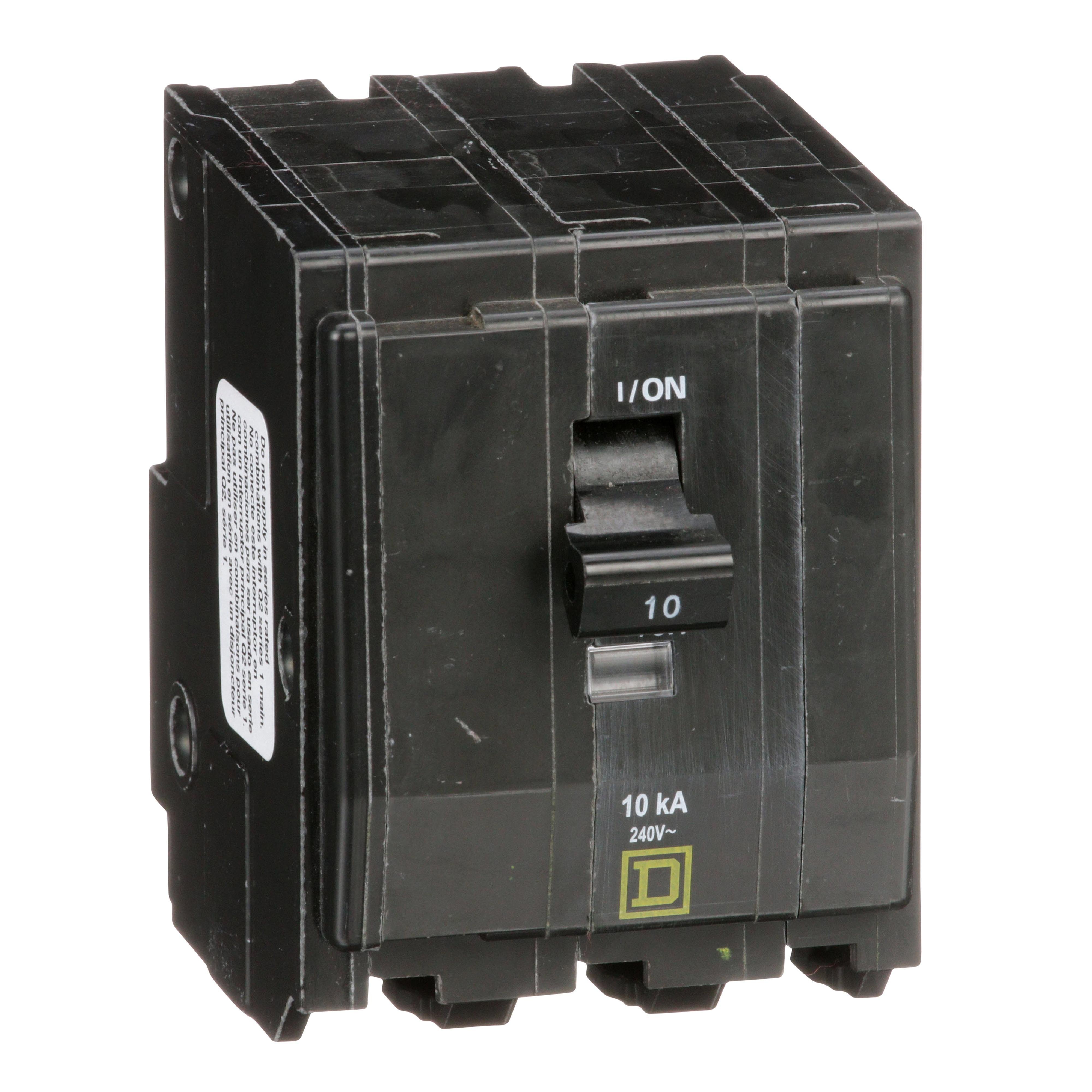Picture of QO310 - Mini circuit breaker, QO, 10A, 3 pole, 120/240VAC, 10kA, plug in