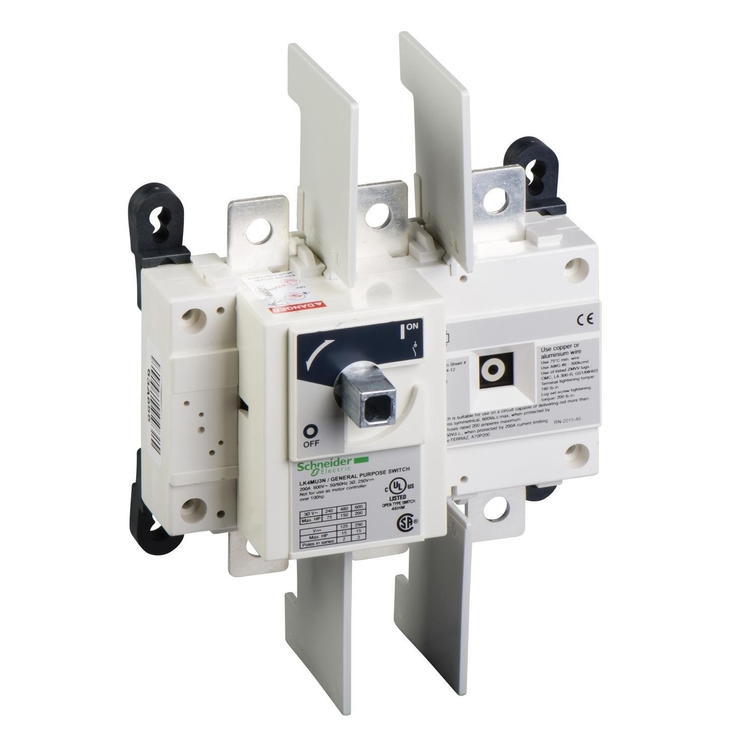 LK4MU3N - Disconnect Switch, TeSys LK, nonfusible, 200A, 600 V, HP rated, 3 pole, rotary handle, up to 200kA SCCR