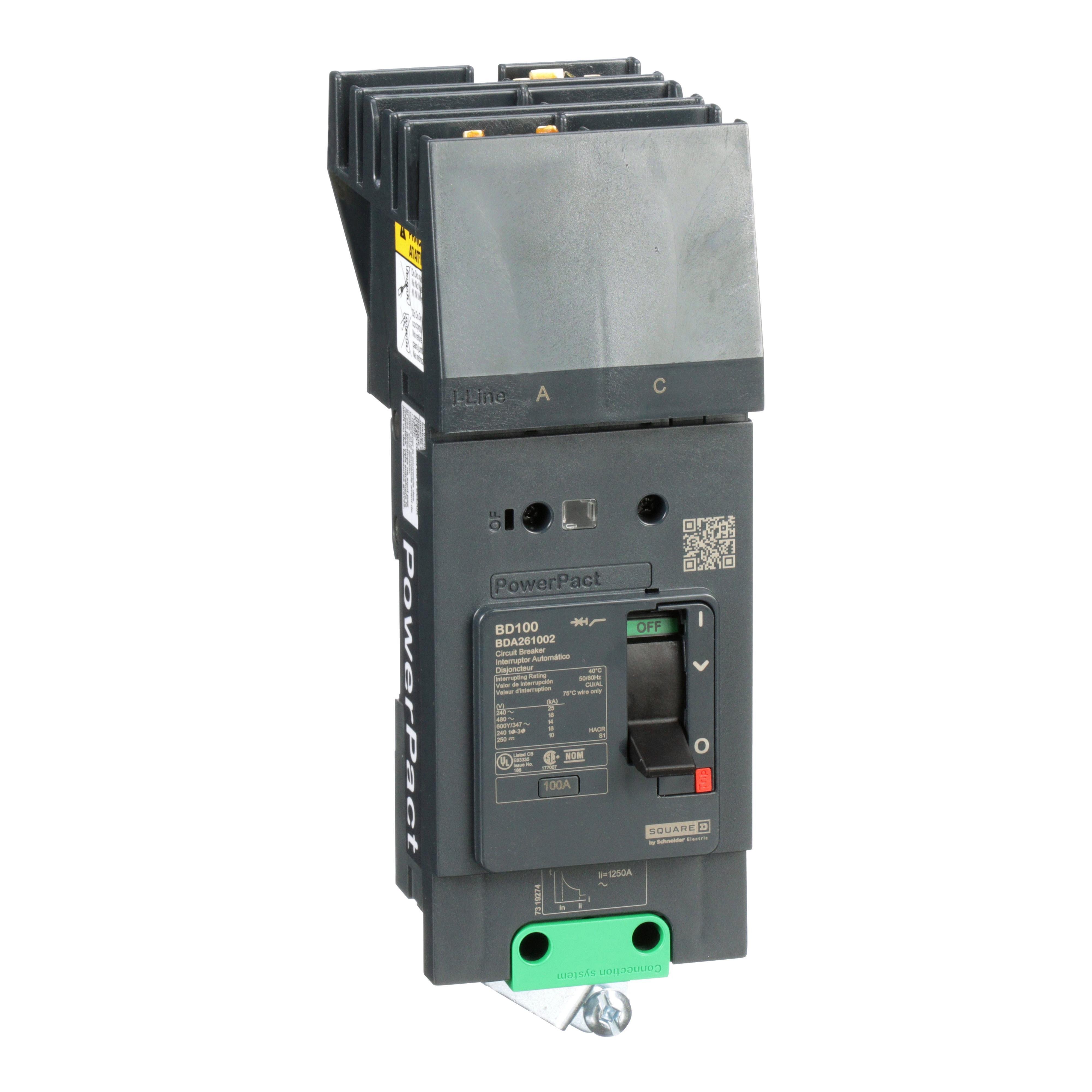 BDA260202 - Circuit breaker, PowerPacT B, 20A, 2 pole, 600Y/347VAC, 14kA, I-Line, thermal magnetic, 80%, AC