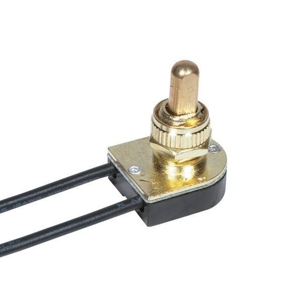 80-1124 - On-Off Metal Push Switch, 3/8" Metal Bushing, Single Circuit, 6A-125V, 3A-250V Rating, Brass Finish