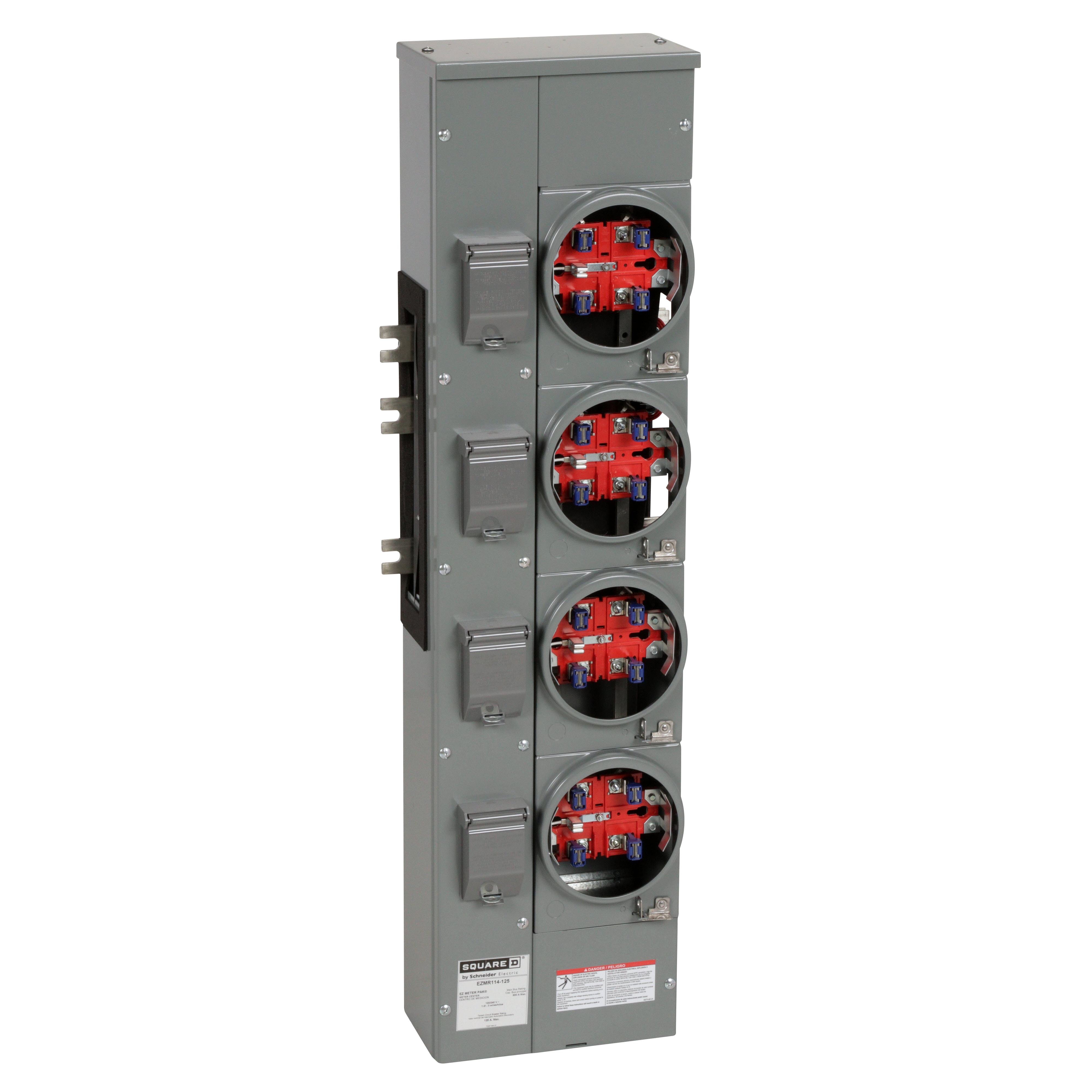 EZMR114125 - Branch unit, EZ Meter-Pak, 125A, 4 x 5 jaw sockets, 120/240VAC, no bypass, ringless, 800A Al busbar