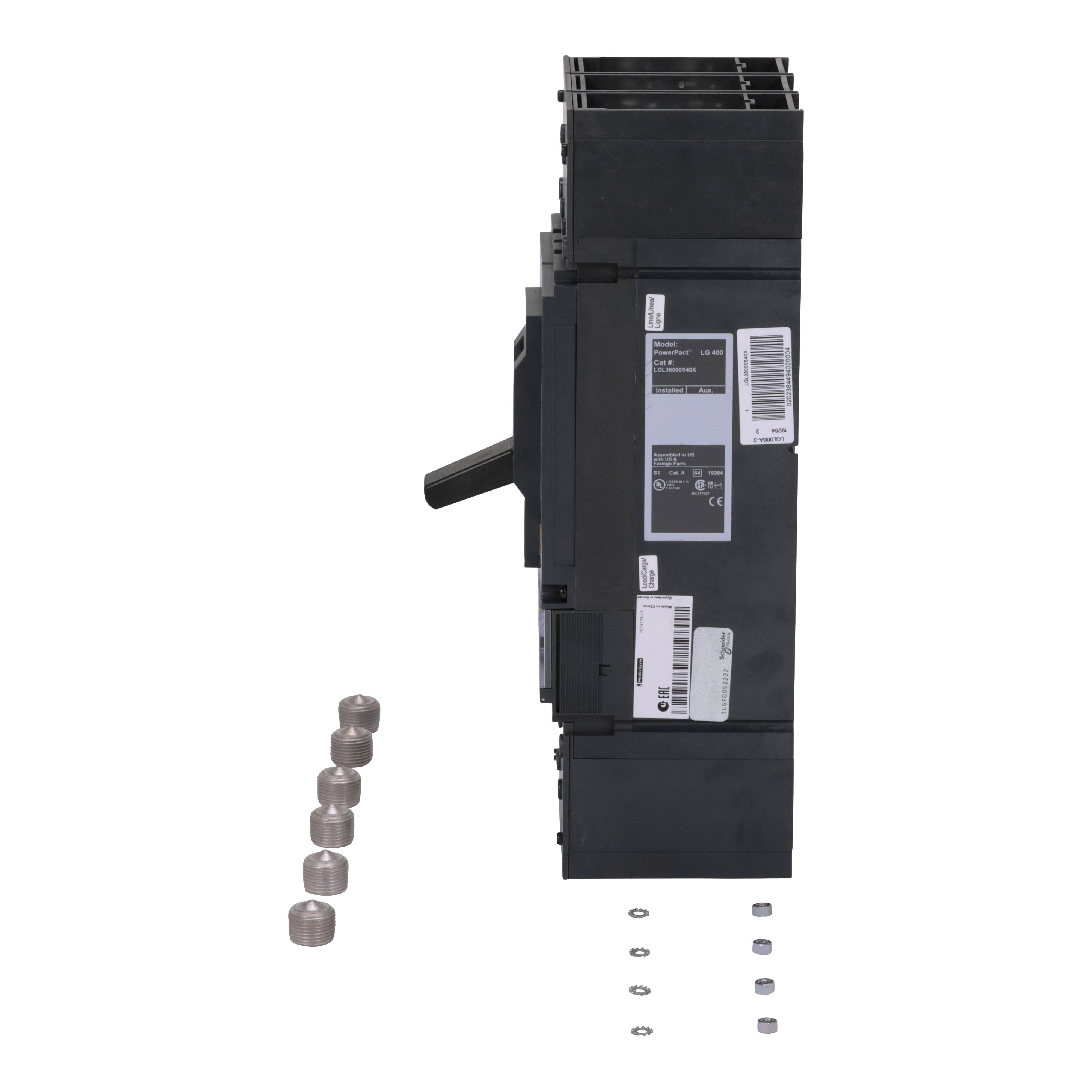 Picture of LGL36000S40X - Automatic switch, PowerPact L, 400A, 3 pole, 600VAC, 18kA, lugs, magnetic