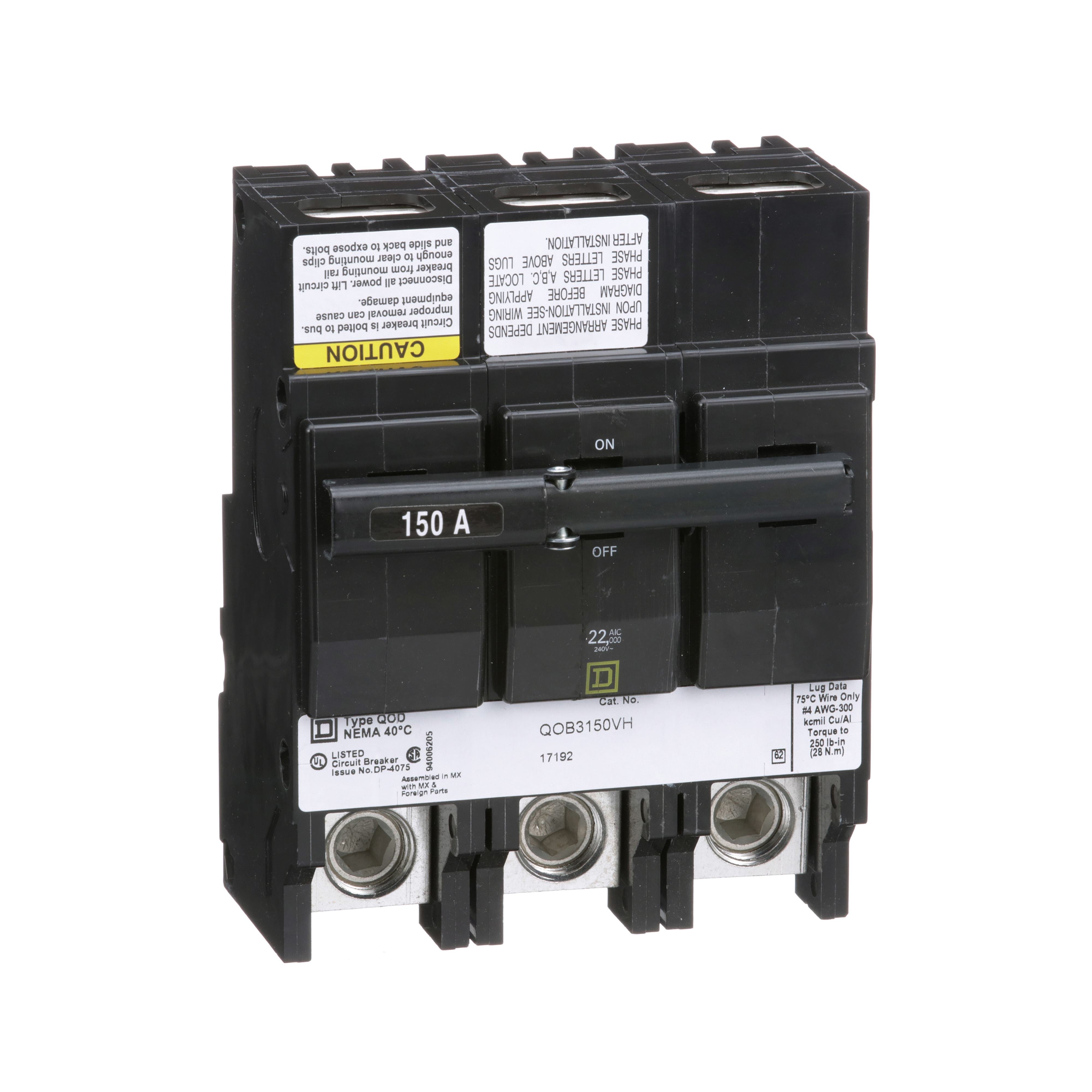 QOB3150VH - Mini circuit breaker, QO, 150A, 3 pole, 120/240VAC, 22kA, bolt on