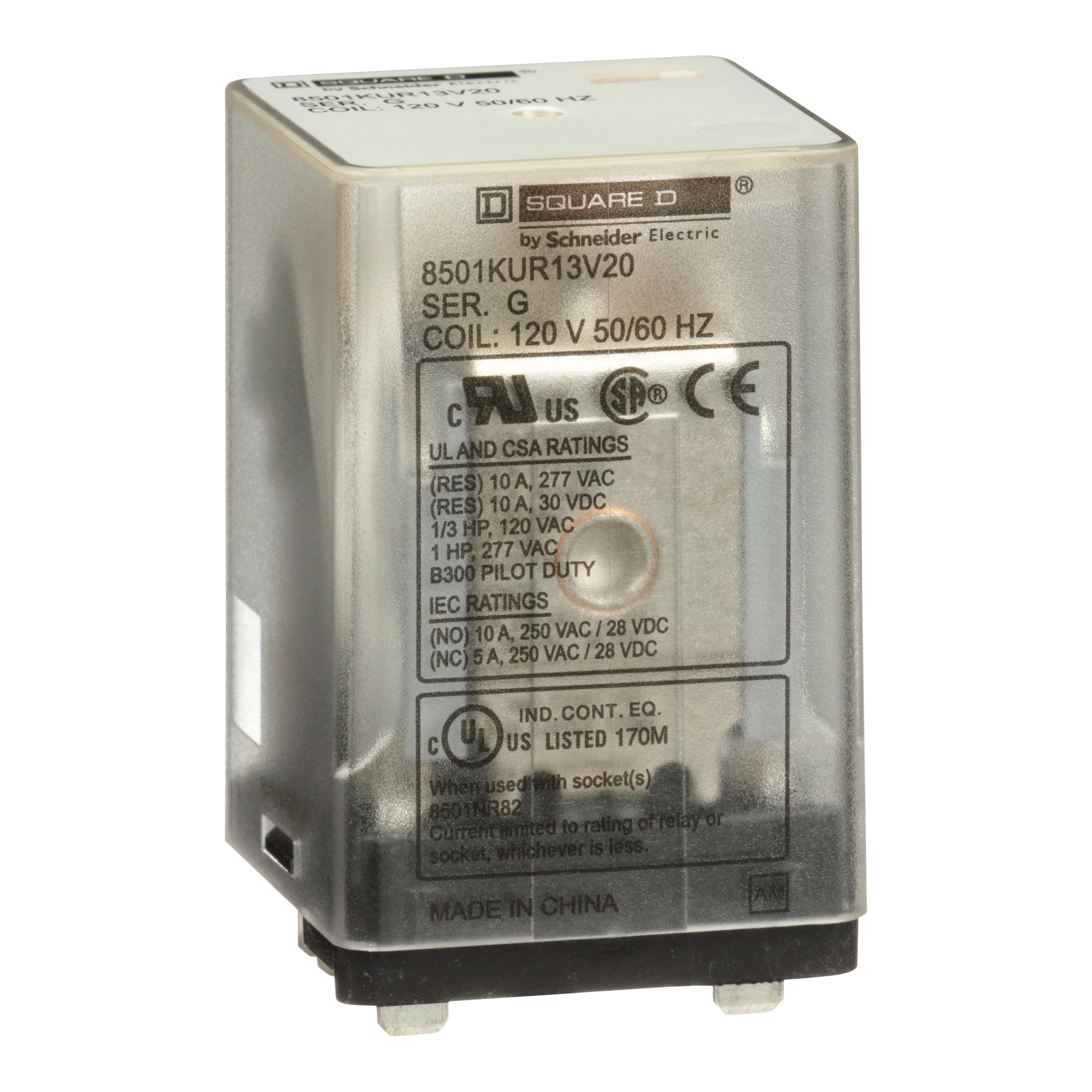 Picture of 8501KUR13V20 - Relay, Harmony 8501K, 3PDT, 11 blades, coil, 10A resistive at 120V AC, 0.5 HP at 240V AC, 120V AC, 3NO + 3NC