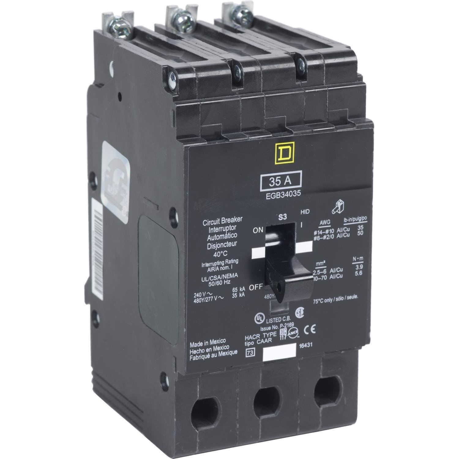 Picture of EGB34040 - Mini circuit breaker, E-Frame, 40A, 3 pole, 480Y/277VAC, 65kA max, bolt on [TAA]