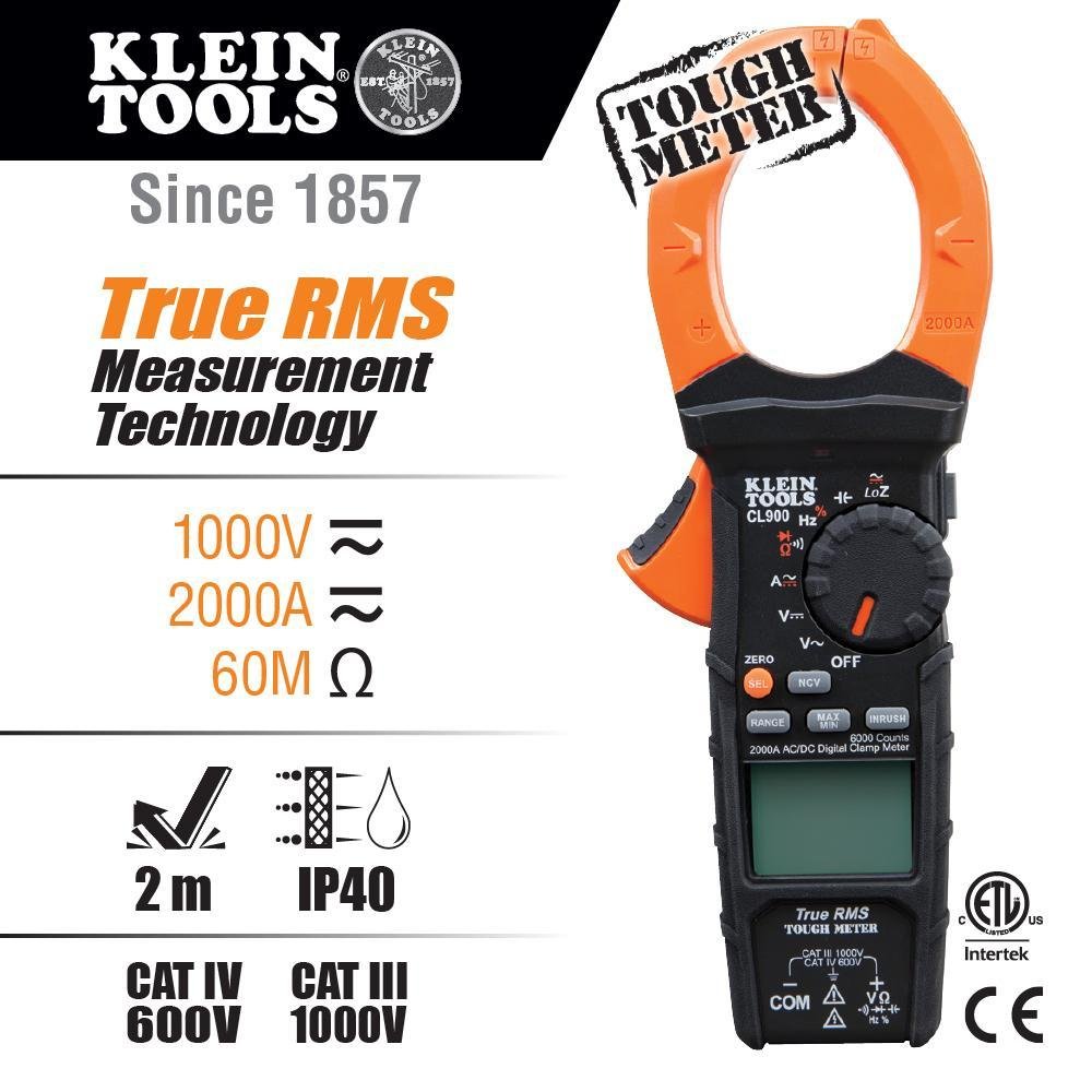 Picture of CL900 - Digital Clamp Meter, AC Auto-Range TRMS, Low Impedance (LoZ), 2000 Amp