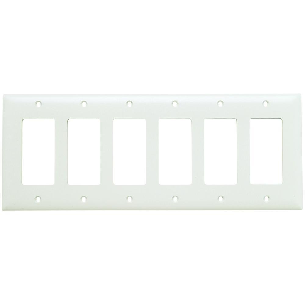 TP266-W - TradeMaster® 6-Gang Nylon Wall Plate, 6 Decorator Openings, White