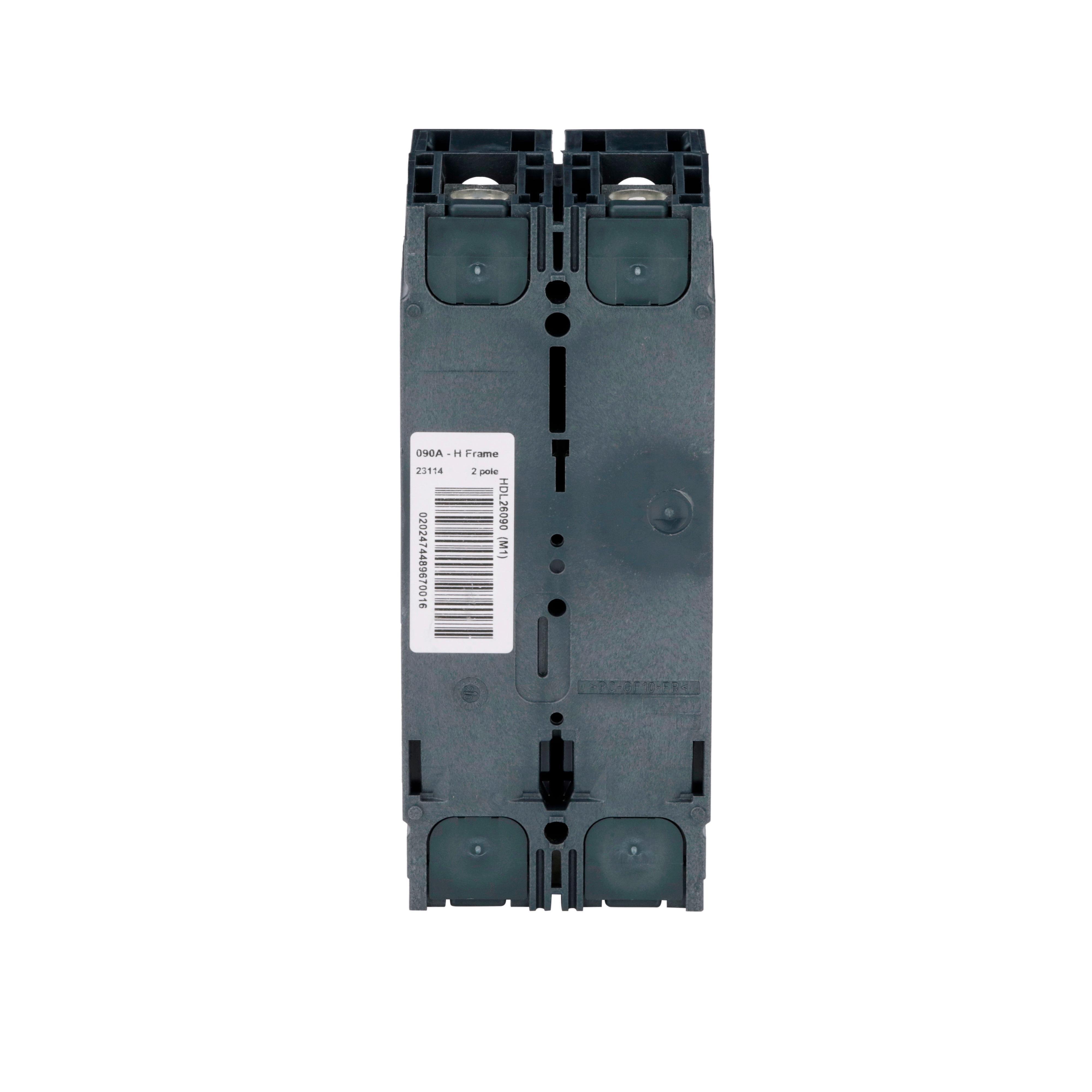 Picture of HDL26090 - Circuit breaker, PowerPacT H, 90A, 2 pole, 600VAC, 14kA, lugs, thermal magnetic, 80%