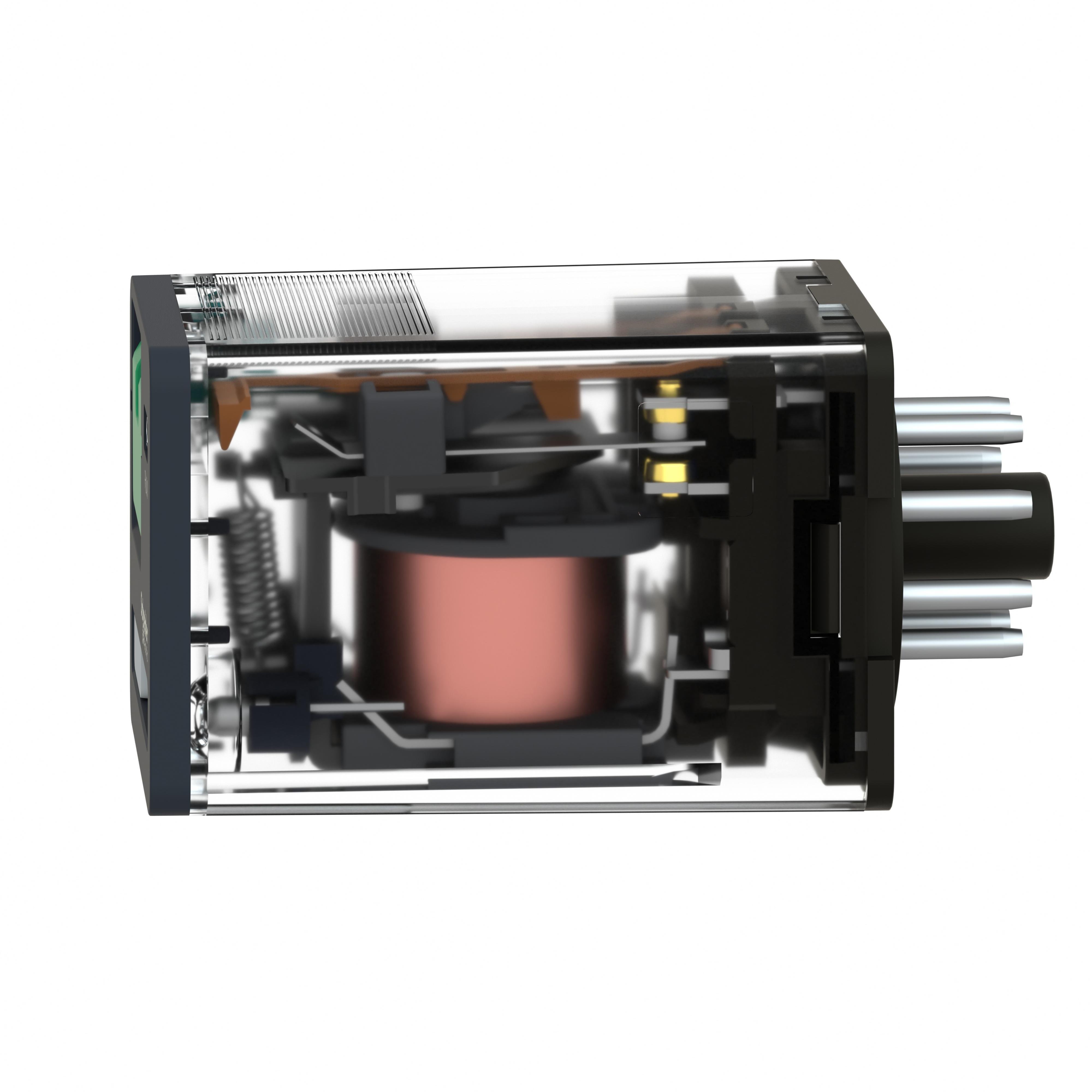 Picture of RUMC22BD - universal plug in relay, Harmony Electromechanical Relays, 10A, 2CO, with LED, lockable test but to n, 24V DC