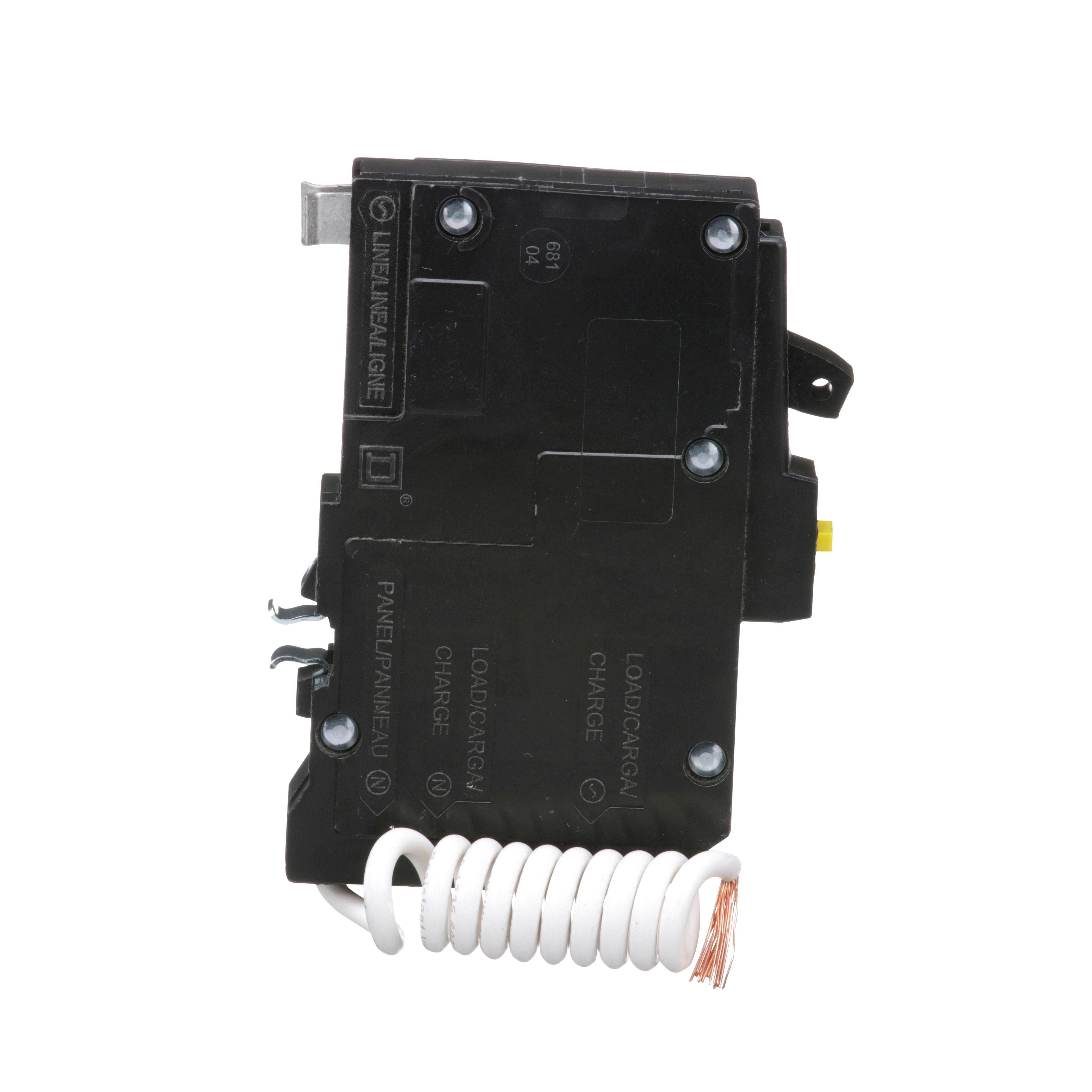 Picture of QO115GFI - [TAA] Mini circuit breaker, QO, 15A, 1 pole, 120VAC, 10kA, plug in, 6mA grd fault A, pigtail