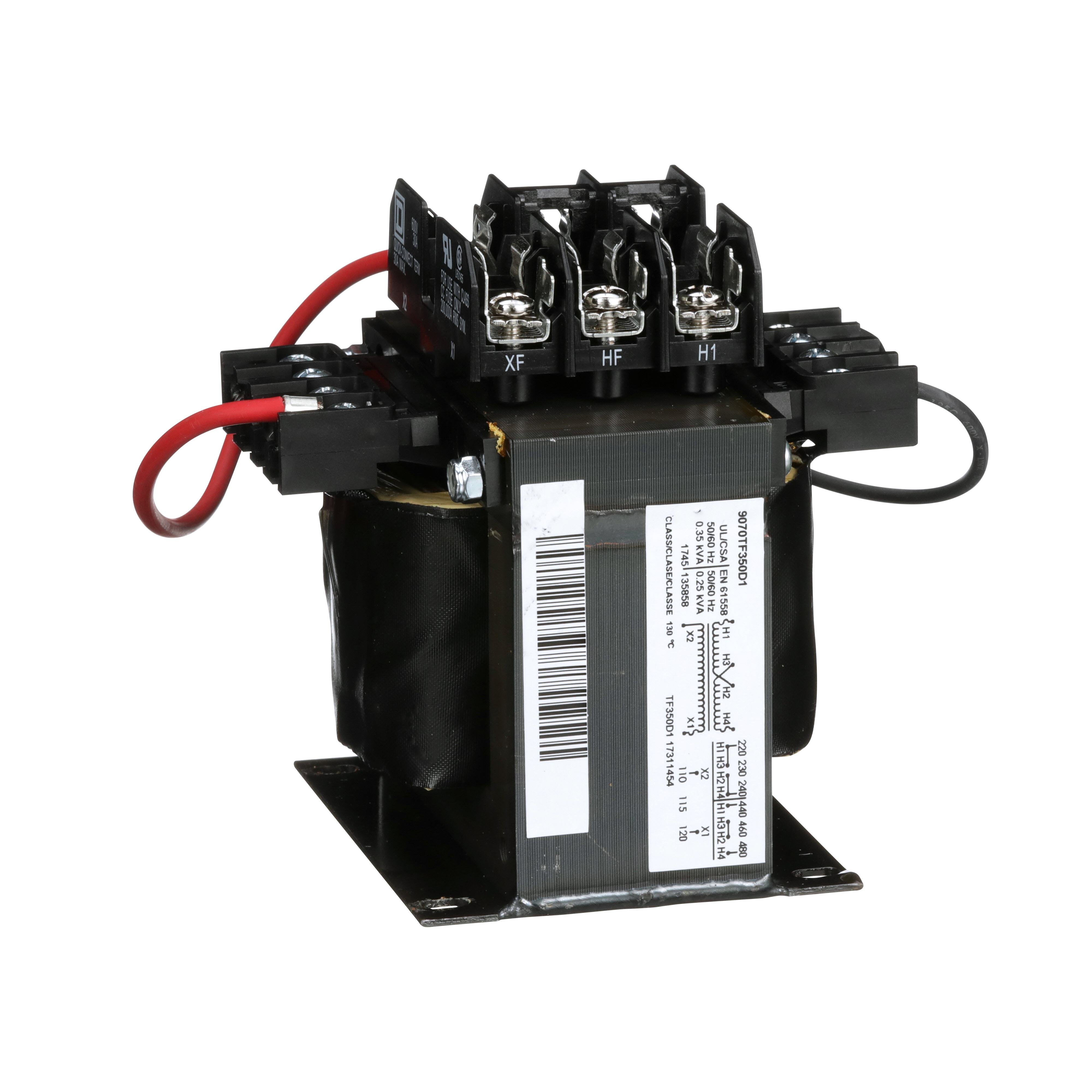 9070TF350D1 - Industrial control transformer, Type TF, 1 phase, 350VA, 240x480V primary, 120V secondary, 50/60Hz