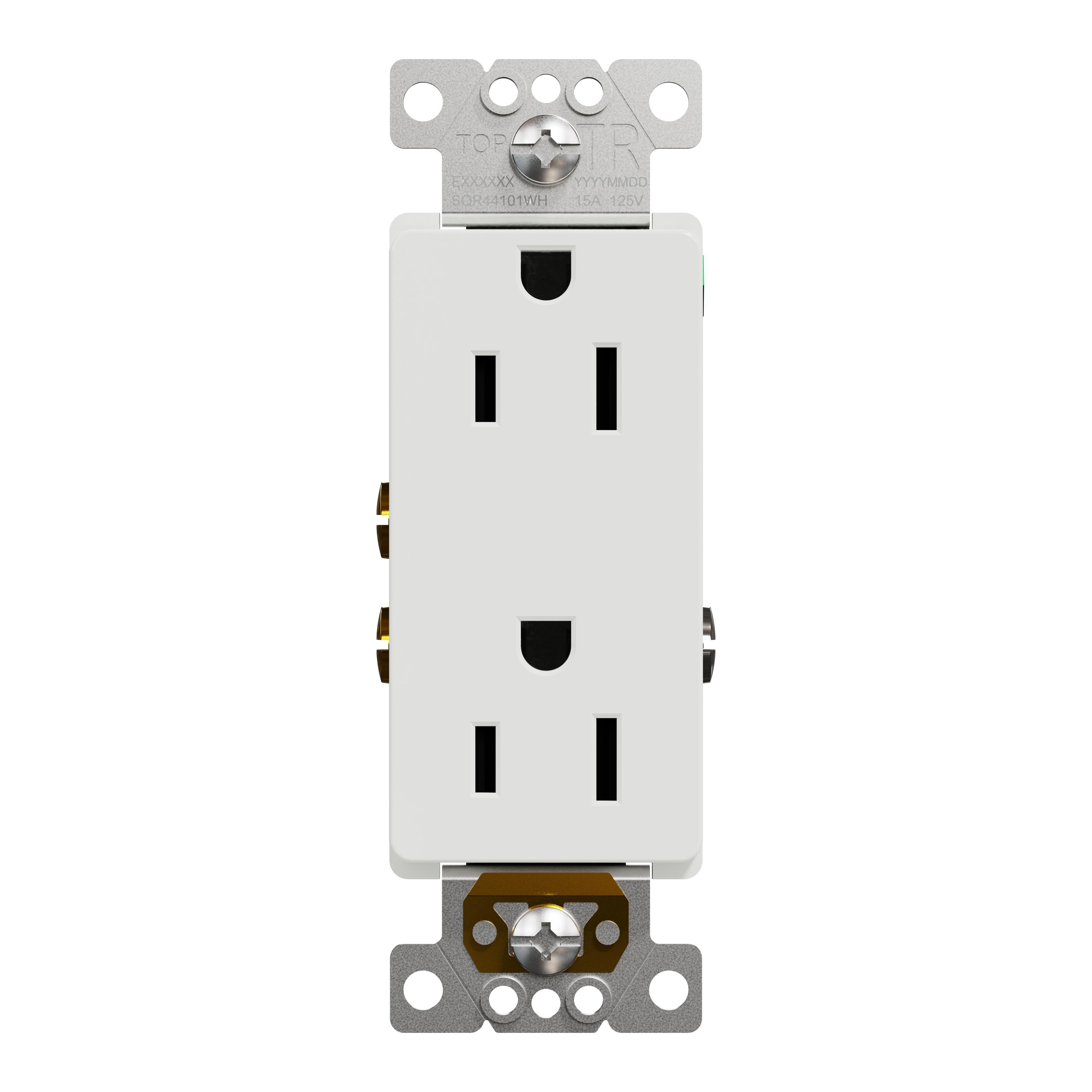 SQR44101WH - Socket-outlet, X Series, 15A, decorator, tamper resistant, residential, white, matte finish