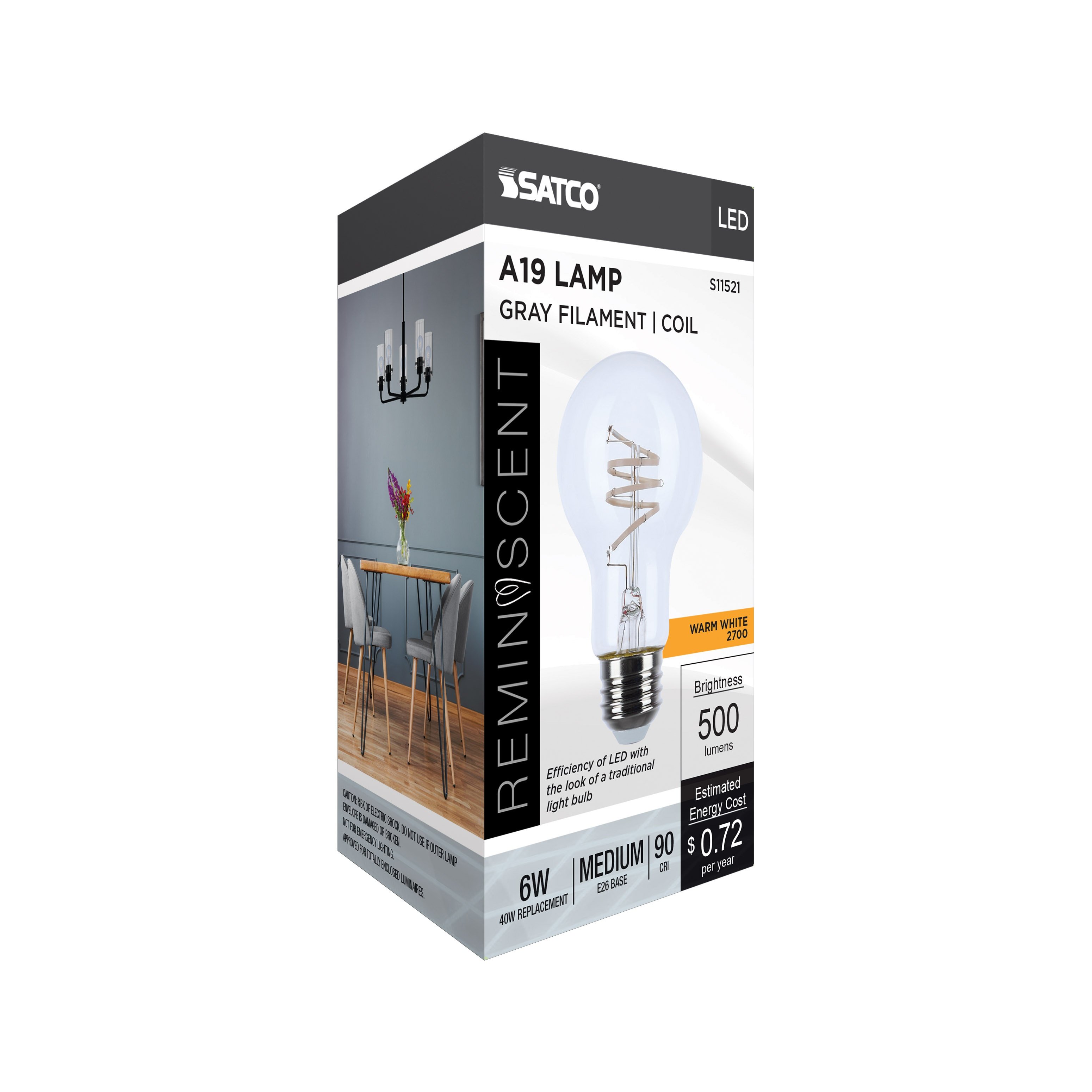 Picture of S11521 - 6 Watt LED - Reminiscent - Flex Gray Coil Filament - A19 - Medium Base - 2700K CCT - Clear - 120 Volt