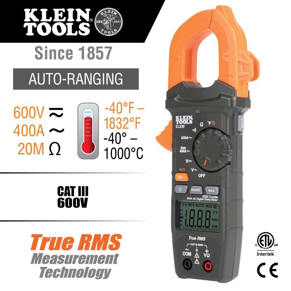 Picture of CL220 - Digital Clamp Meter, AC Auto-Ranging 400 Amp with Temp