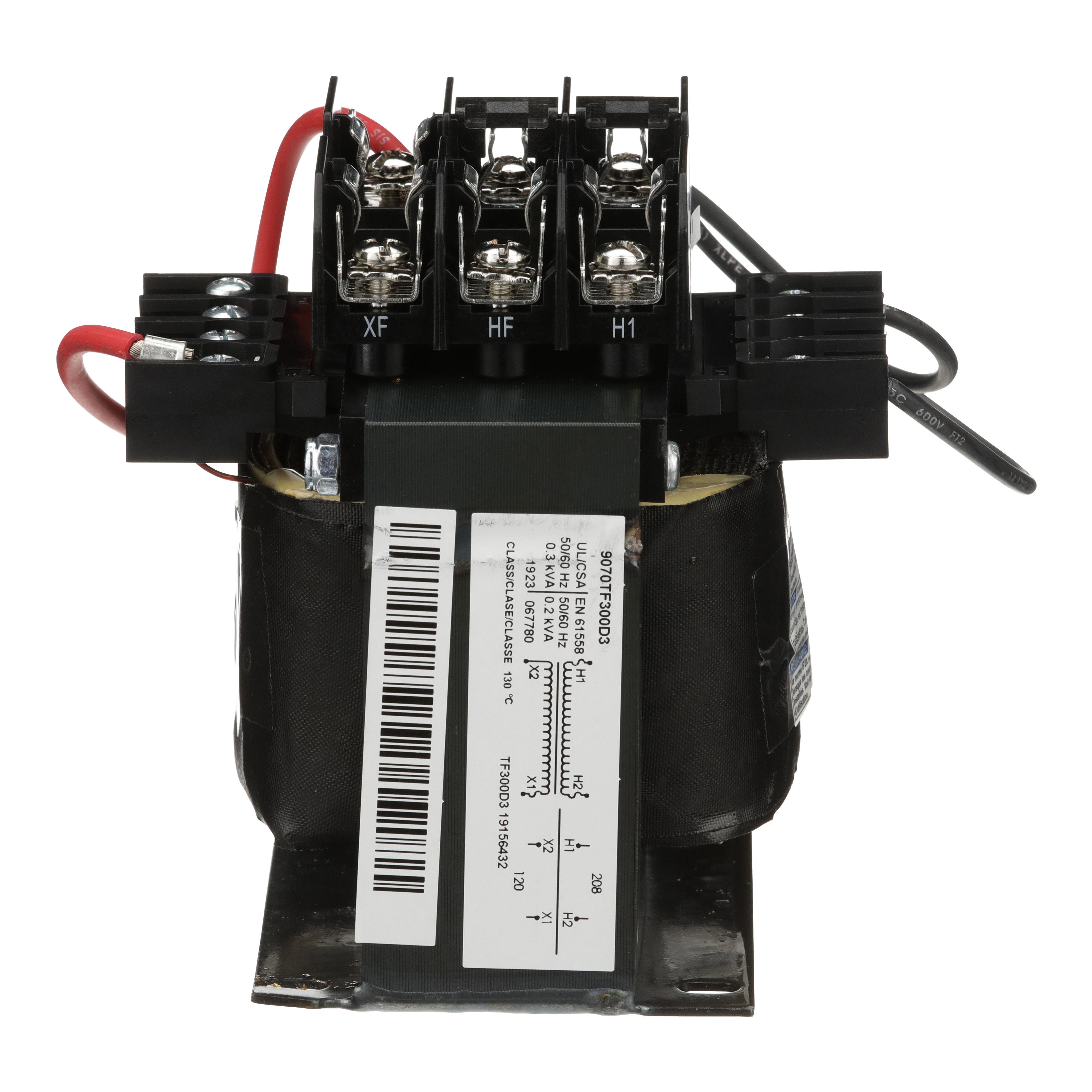 Picture of 9070TF300D3 - Industrial control transformer, Type TF, 1 phase, 300VA, 208V primary, 120V secondary, 50/60Hz