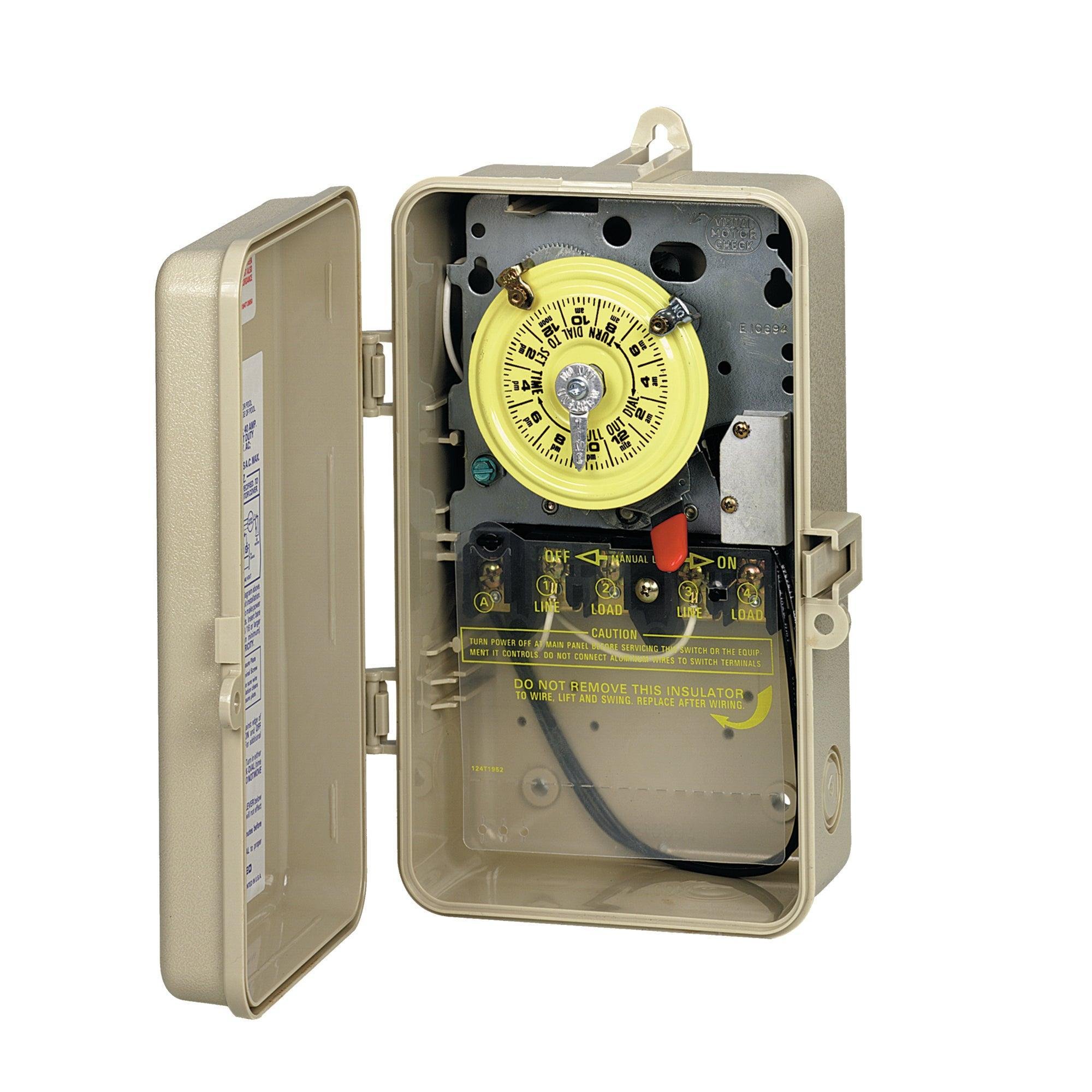 T104P201 - 24-Hour 208-277V Mechanical Time Switch, DPST, Pool Heater Protection, Type 3R Plastic Enclosure