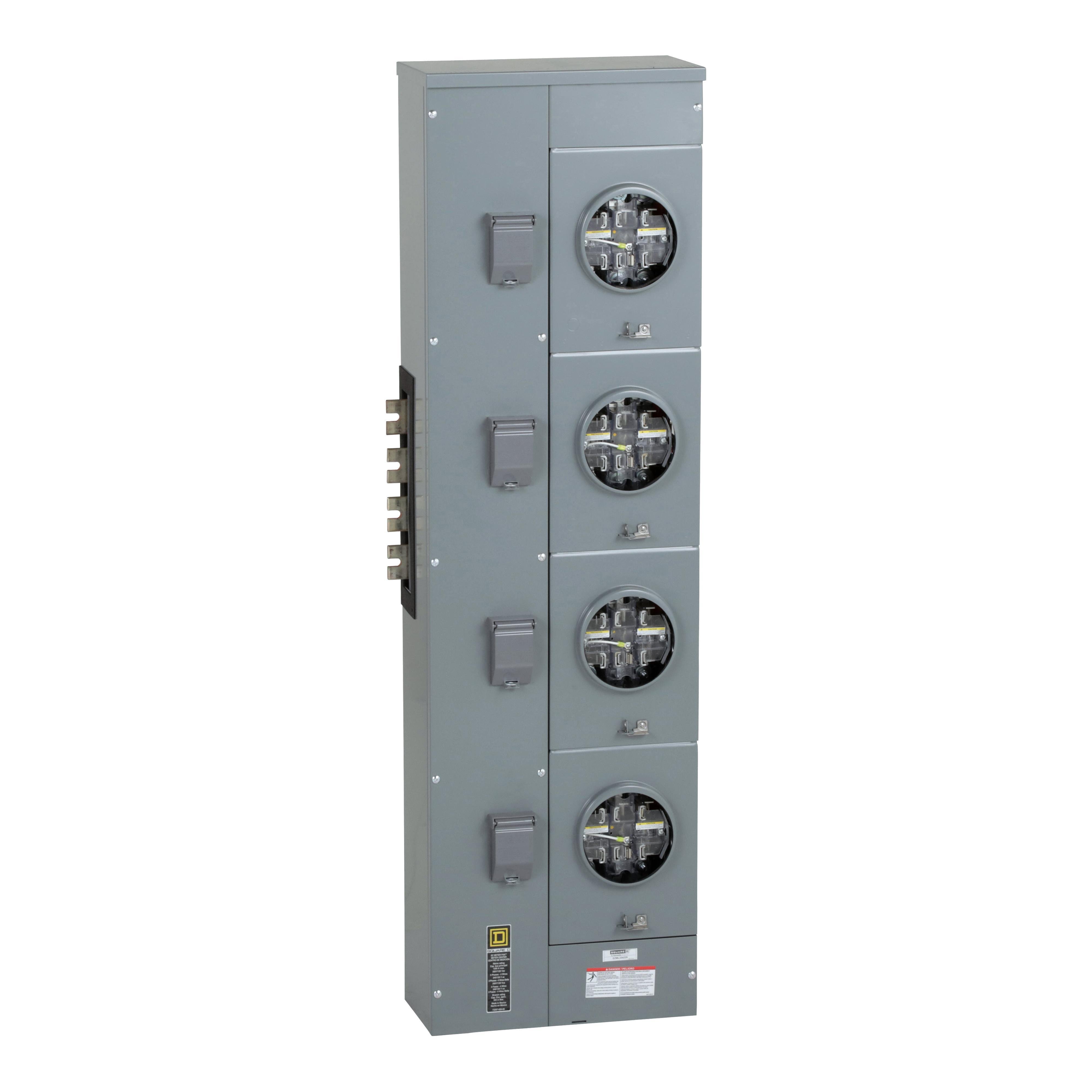 EZML334225 - Branch unit, EZ Meter-Pak, 225A, 4 x 7 jaw sockets, 208Y/120VAC, lever bypass, ringless, 1200A Al/Cu busbar
