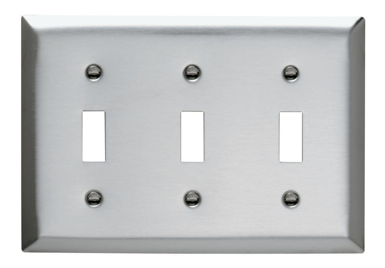SS3 - 3-Gang 302/304 Stainless Steel Wall Plate, 3 Toggle Switch Openings