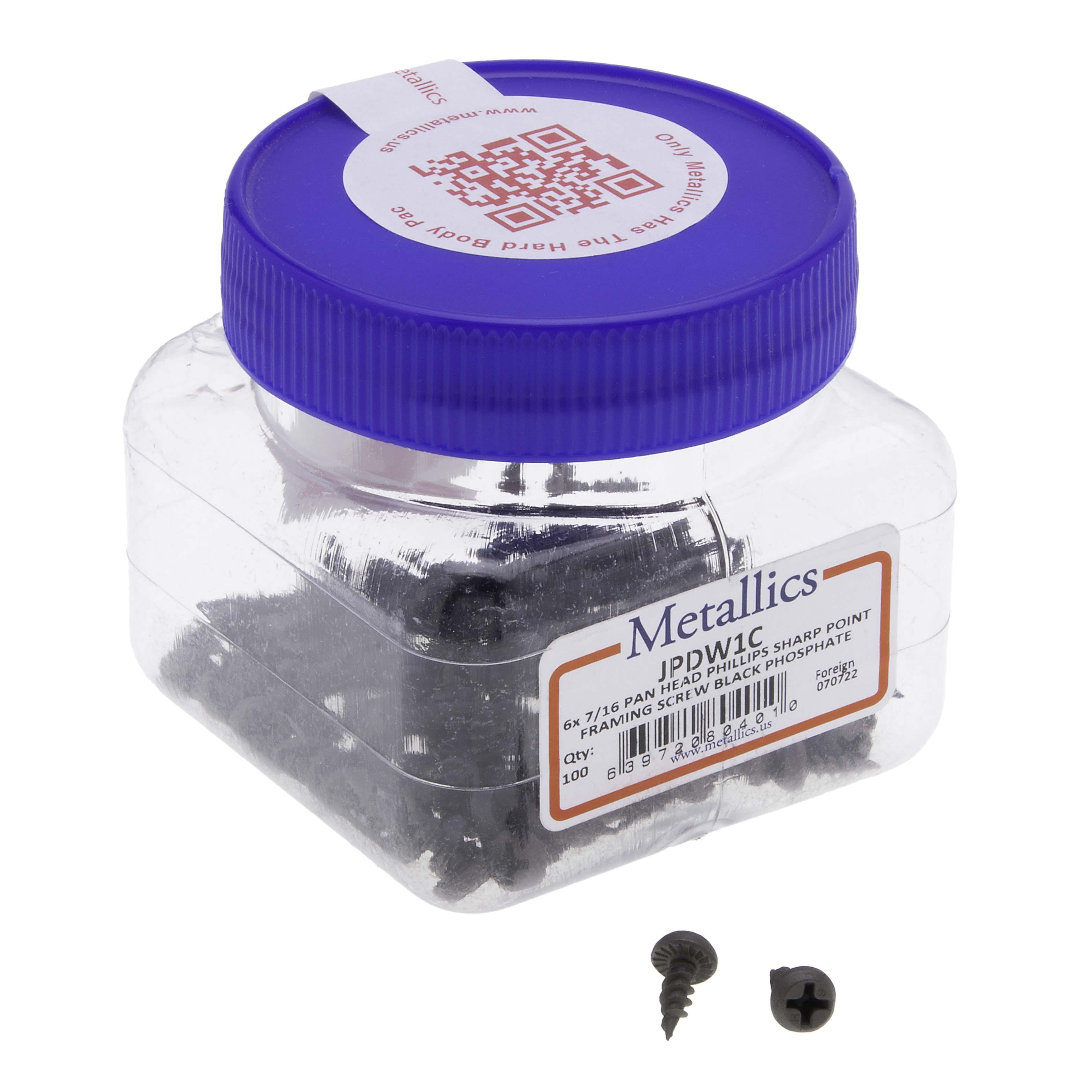 Picture of JPDW1C - 6 x 7/16 in. Pan Head Phillips Sharp Point Self-Piercing Framing Screws - Steel Black Phosphate - 100qty