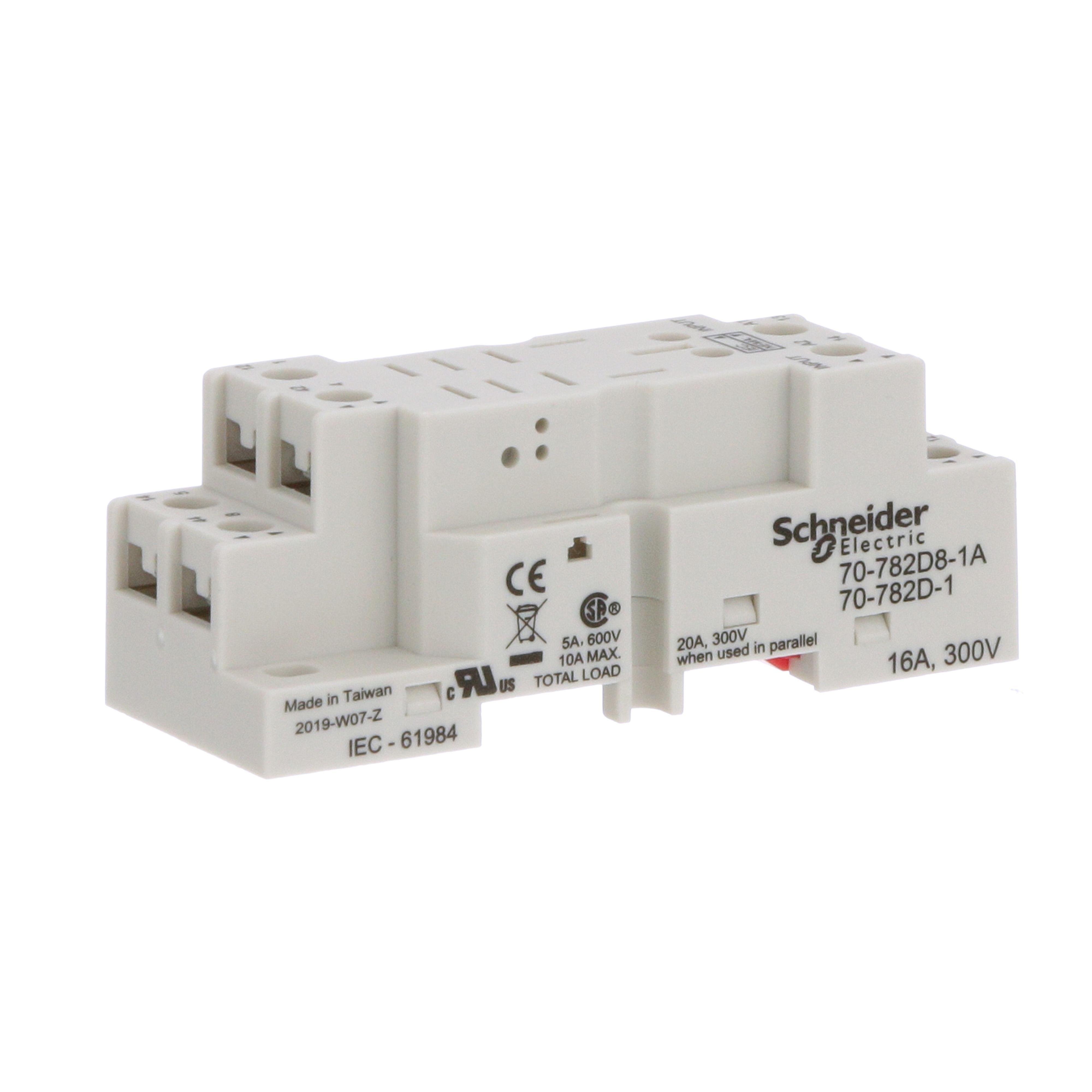 Picture of 70-782D8-1A - Socket, General Purpose Relays, for 782 relays, DPDT, 8 pins, screws clamp terminals, 16A, 300V
