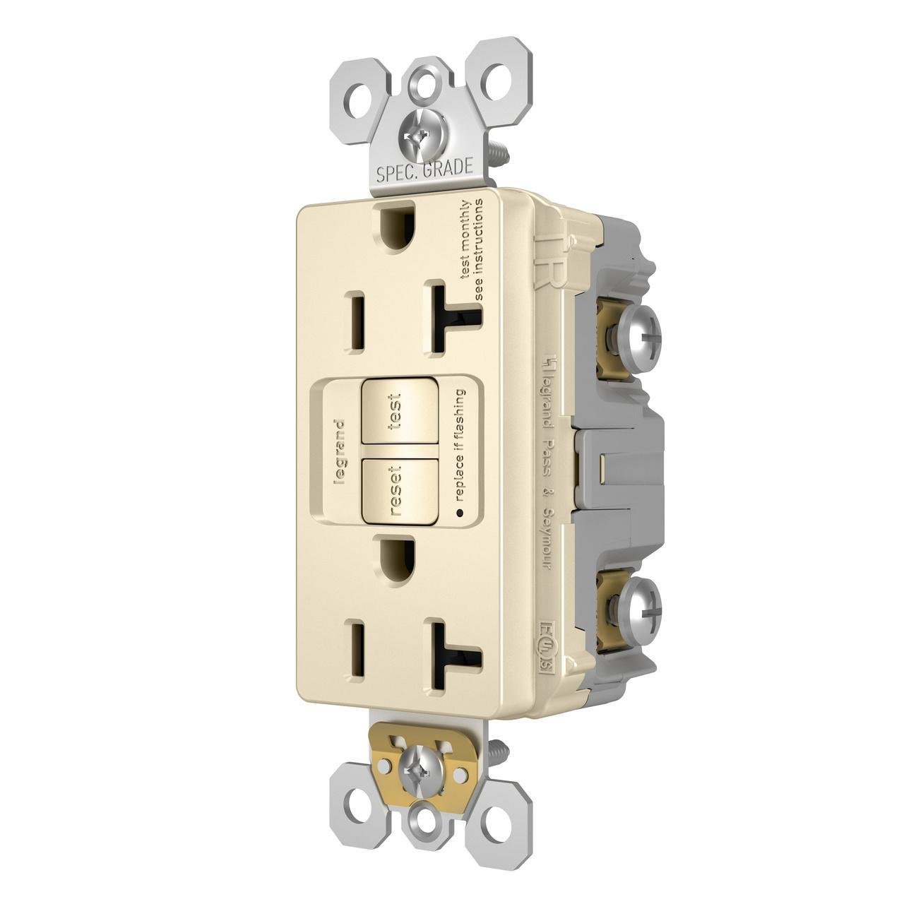 Picture of 2097-TRLA - radiant® Tamper-Resistant 20A Duplex Self-Test GFCI Receptacle with SafeLock® Protection, Light Almond