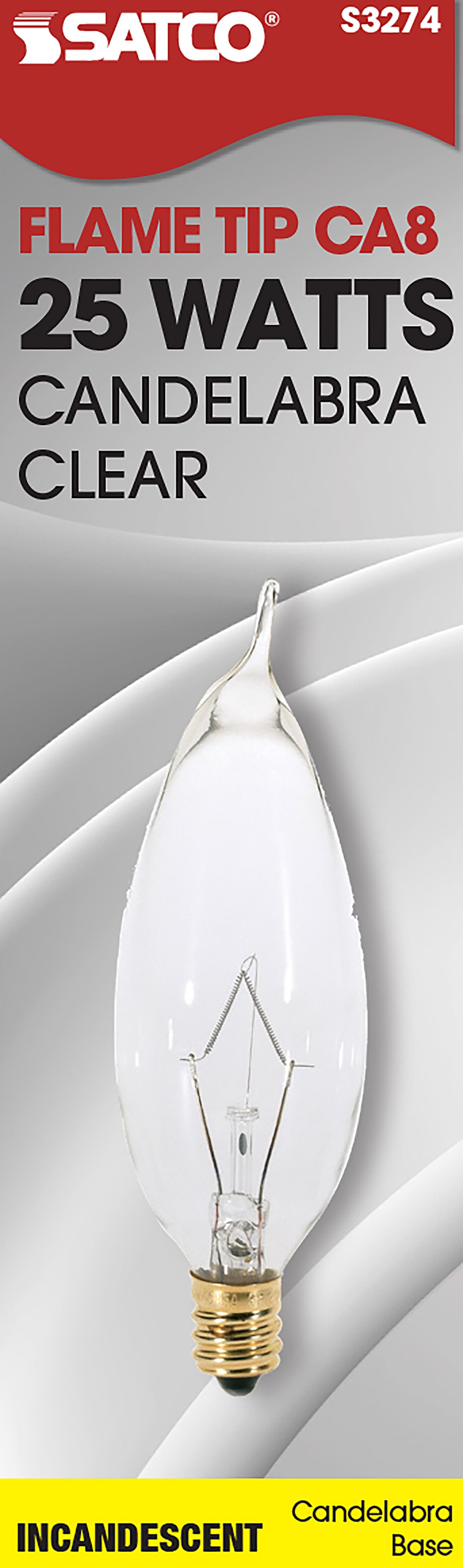 Picture of S3274 - 25 Watt CA8 Incandescent - Clear - 1500 Average rated hours - 210 Lumens - Candelabra base - 120 Volt