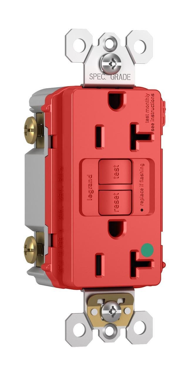 Picture of 2097-HGTRRED - Hospital Grade Tamper-Resistant 20A Duplex Self-Test GFCI Receptacles with SafeLock® Protection, Red