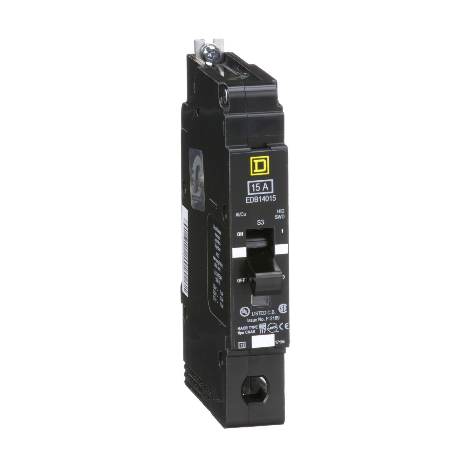 EDB14015 - [TAA] Mini circuit breaker, E-Frame, 15A, 1 pole, 277VAC, 25kA max, bolt on
