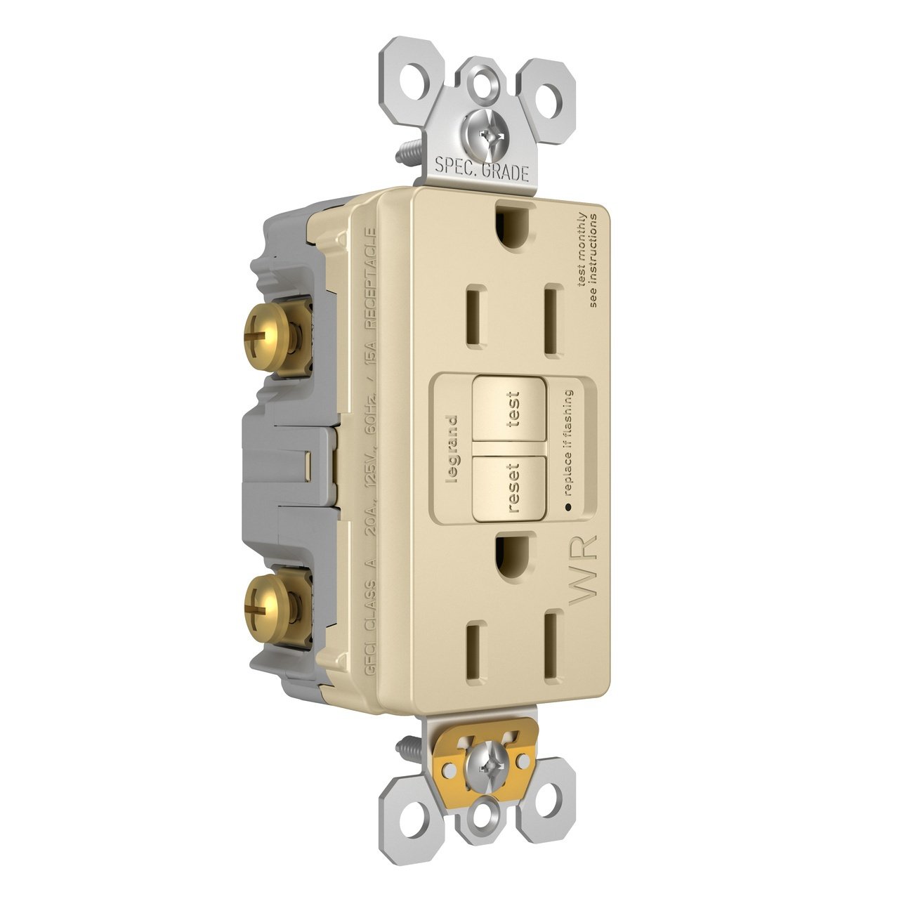 Picture of 1597-TRWRI - radiant® Tamper-Resistant Weather-Resistant 15A Duplex Self-Test GFCI Receptacles with SafeLock® Protection, Ivory