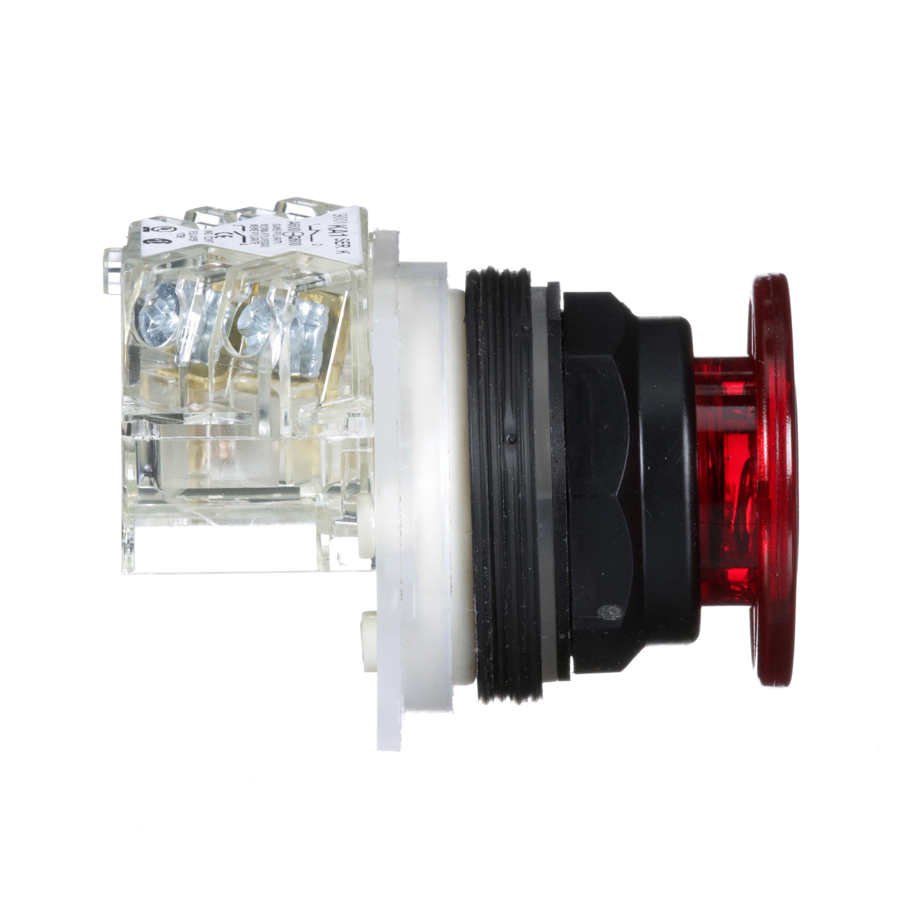Picture of 9001SKR9RH13 - 30mm Push Button, Type SK, push pull operator, red mushroom cap, 1 NO and 1 NC