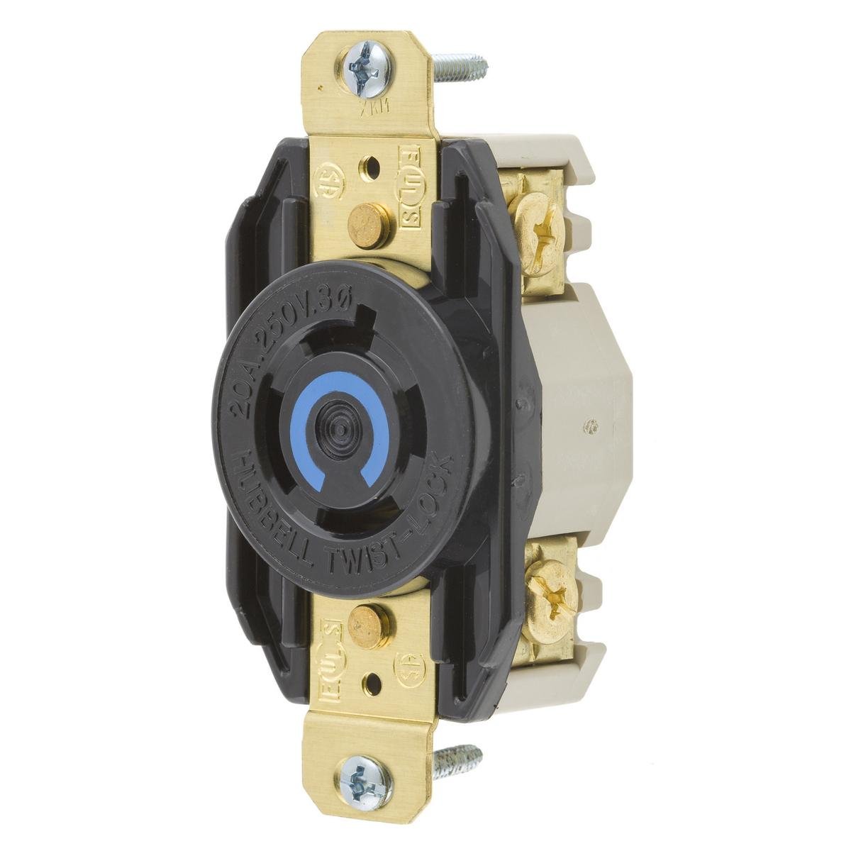 Picture of HBL2420 - Locking Devices, Twist-Lock®, Industrial, Flush Receptacle, 20A 3 Phase Delta 250V AC, 3-Pole 4-Wire Grounding, L15-20R, Screw Terminal, Black