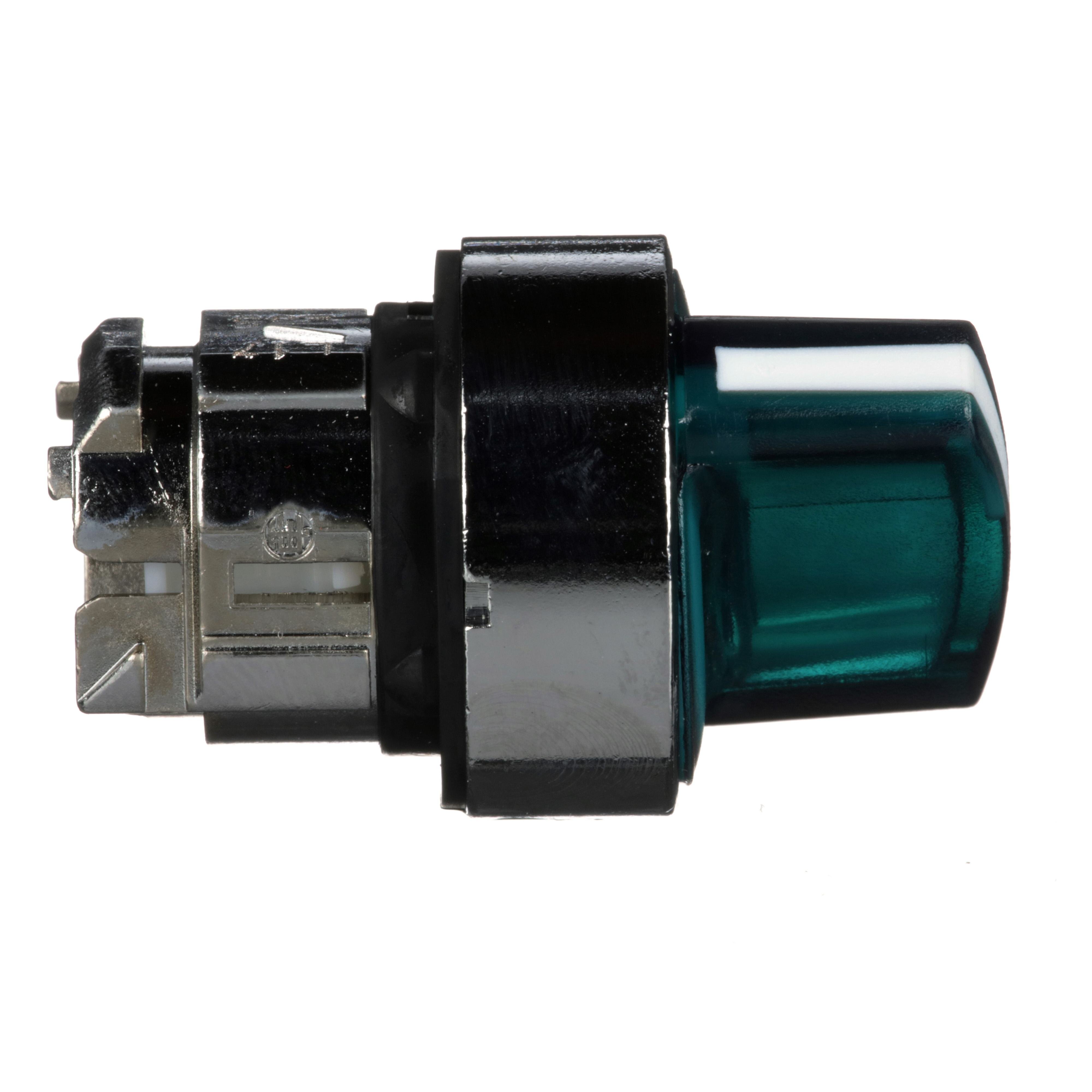 Picture of ZB4BK1233 - Head for illuminated selector switch, Harmony XB4, metal, green handle, 22mm, universal LED, 2 positions, stay put