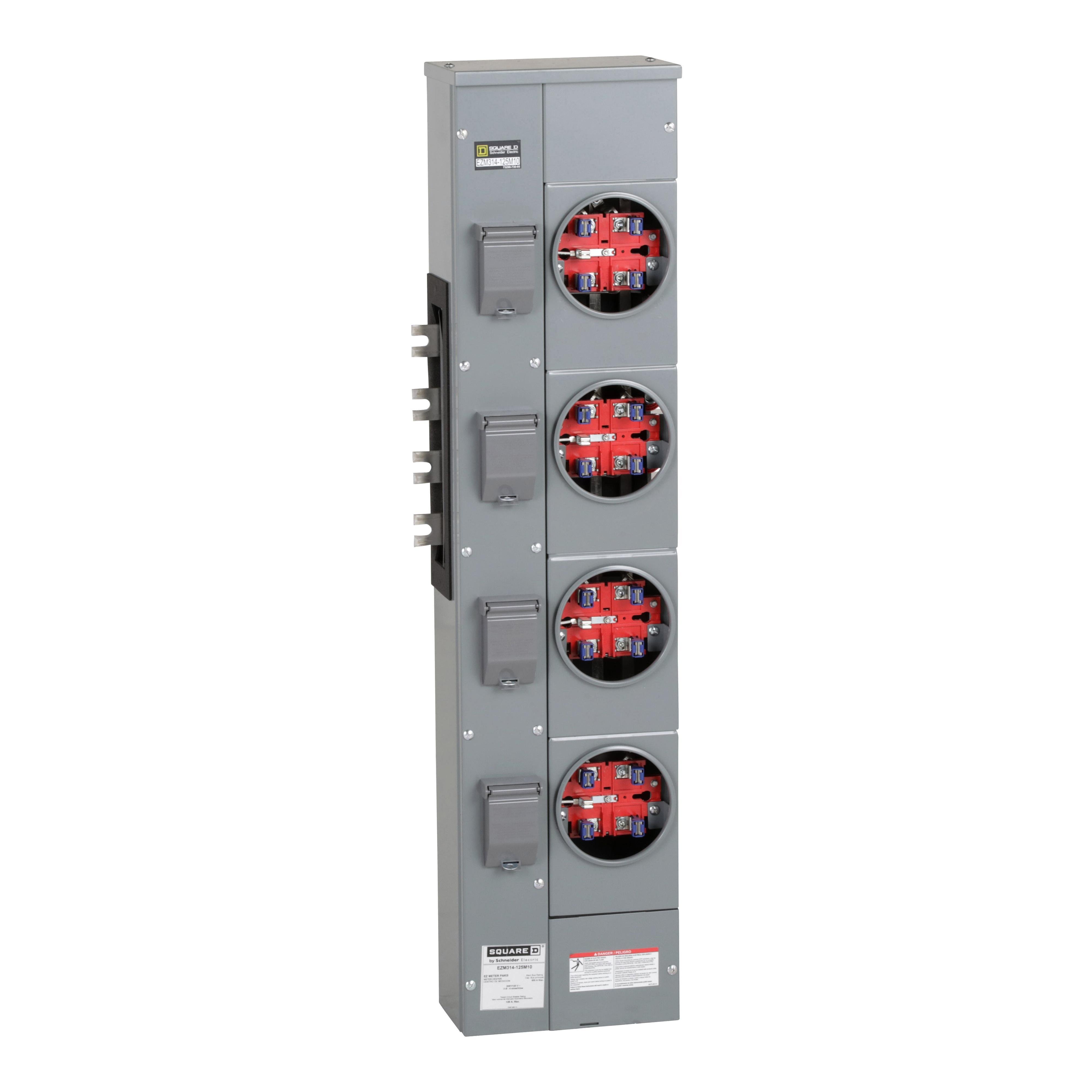 EZM314125M10 - Branch unit, EZ Meter-Pak, 125A, 4 x 5 jaw sockets, 208Y/120VAC, no bypass, ringed, 800A Al busbar, special