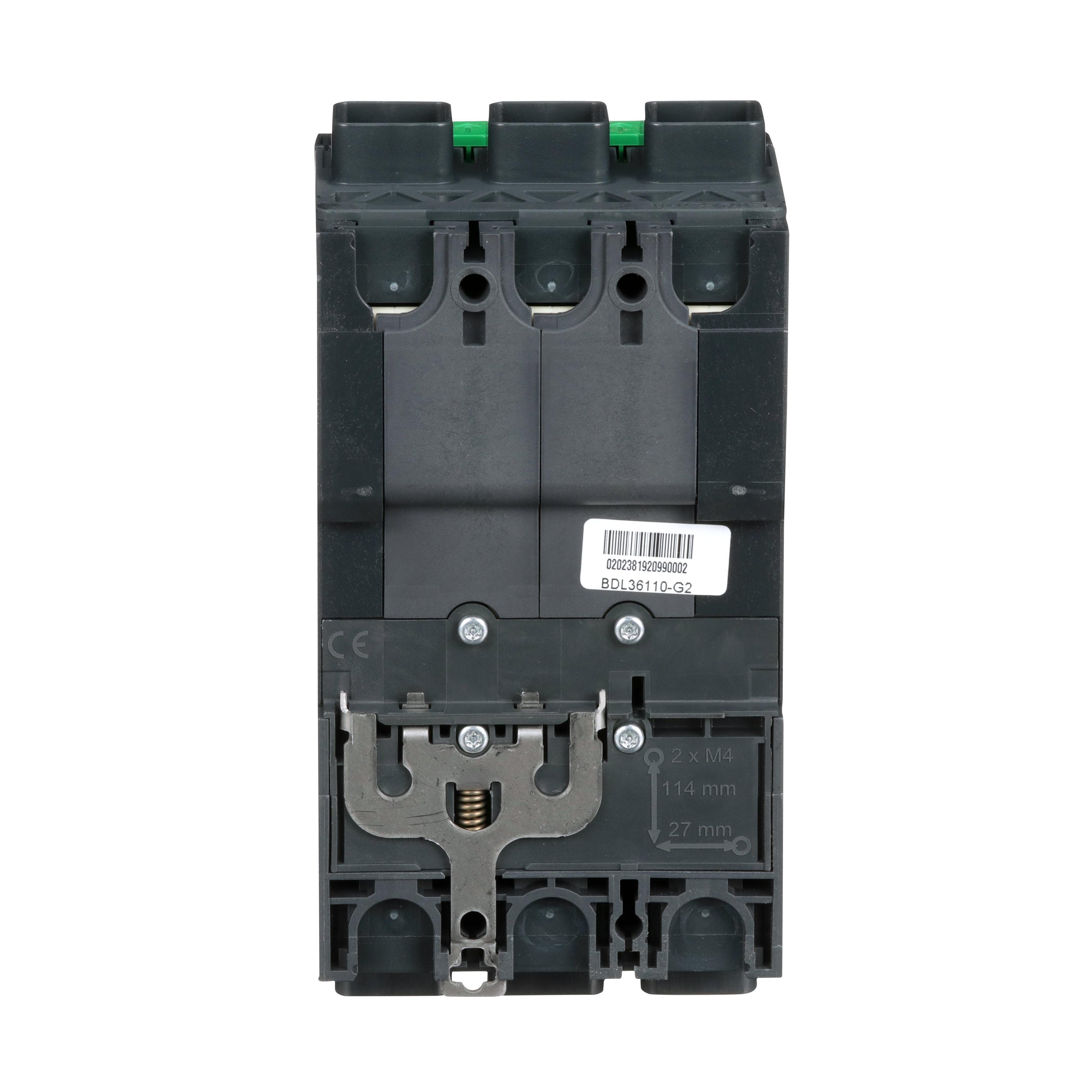 Picture of BDL36110 - Circuit breaker, PowerPacT B, 110A, 3 pole, 600Y/347VAC, 14kA, lugs, thermal magnetic, 80%