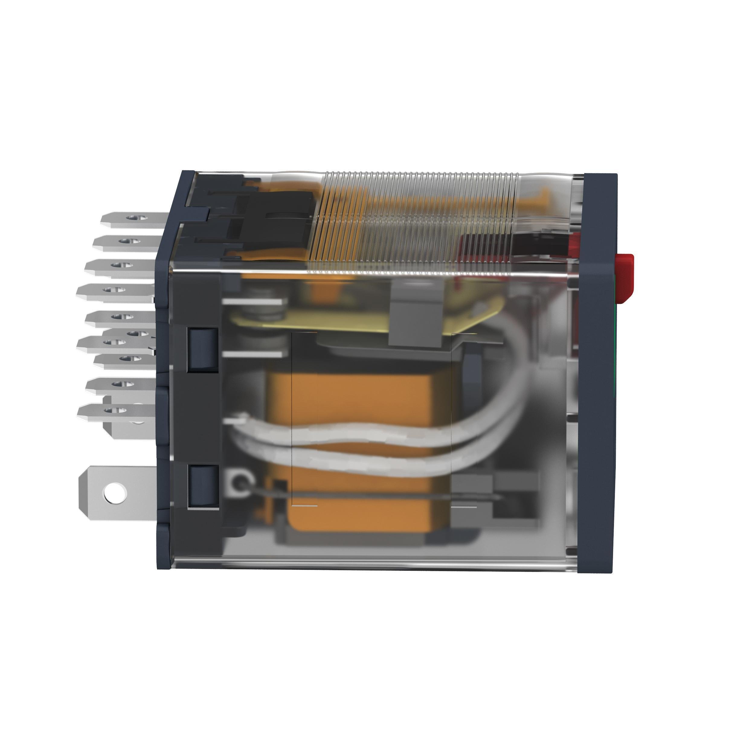 Picture of RPM42F7 - plug-in relay, Harmony electromechanical relays, 15A, 4CO, with LED, lockable test button, 120V AC