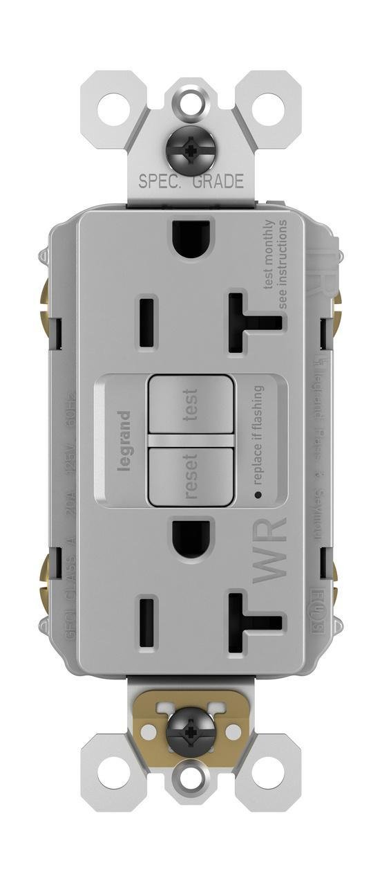 Picture of 2097-TRWRGRY - radiant® Tamper-Resistant Weather-Resistant 20A Duplex Self-Test GFCI Receptacles with SafeLock® Protection, Gray