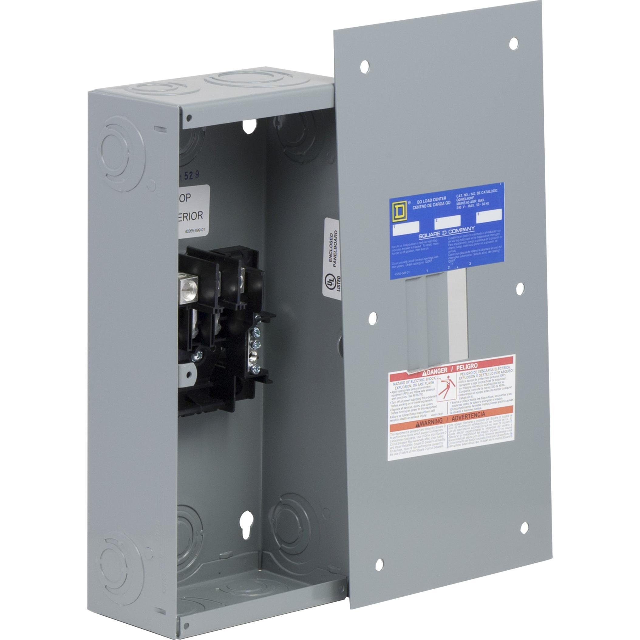 QO403L60NF - Load center, QO, 3 phase, 3 spaces, 3 circuits, 60A main lugs, NEMA1, neutral gnd bar, flush cover