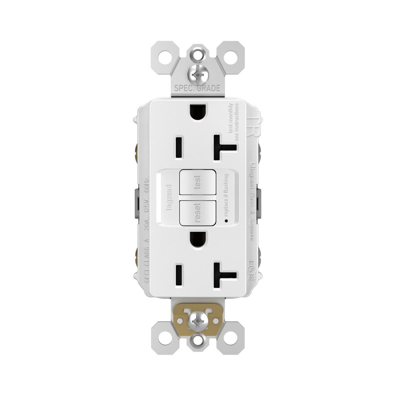 Picture of 2097-TRW - radiant® Tamper-Resistant 20A Duplex Self-Test GFCI Receptacle with SafeLock® Protection, White