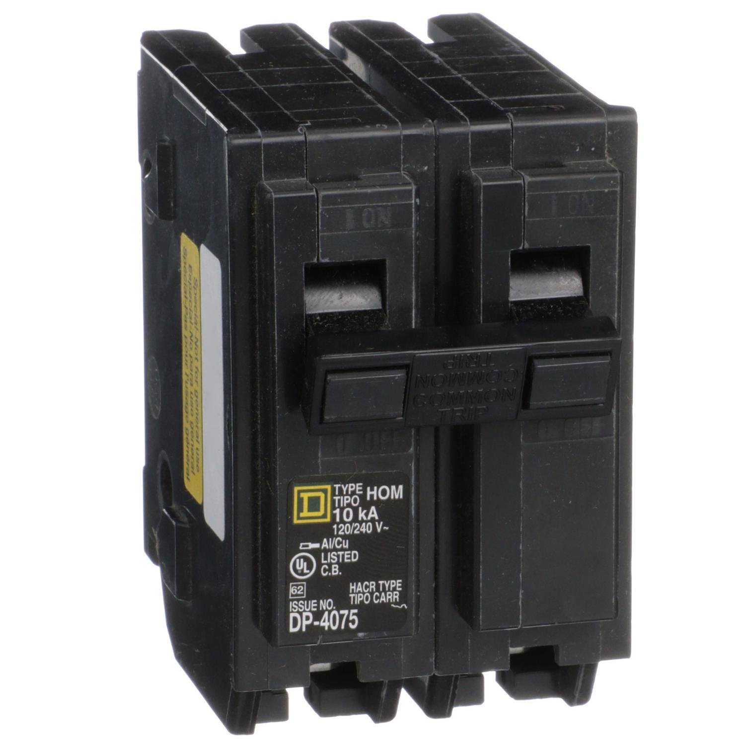 Picture of HOM2255219 - Mini circuit breaker, Homeline, 25A, 2 pole, 120/240VAC, 10kA AIR, standard type, plug in, high amp lug, UL