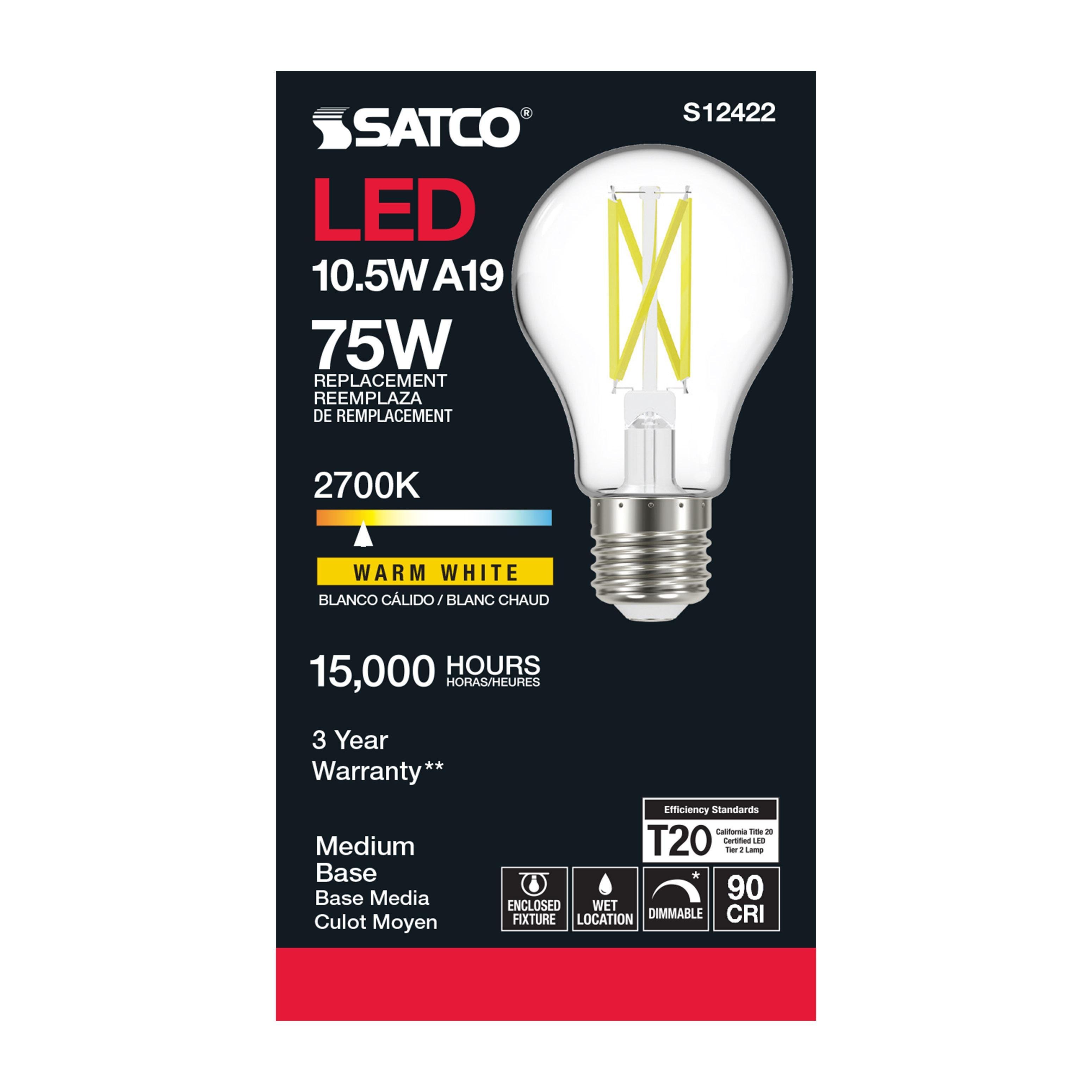 Picture of S12422 - 10.5 Watt LED A19 - Clear - Medium Base - 2700K - 90 CRI - 120 Volt