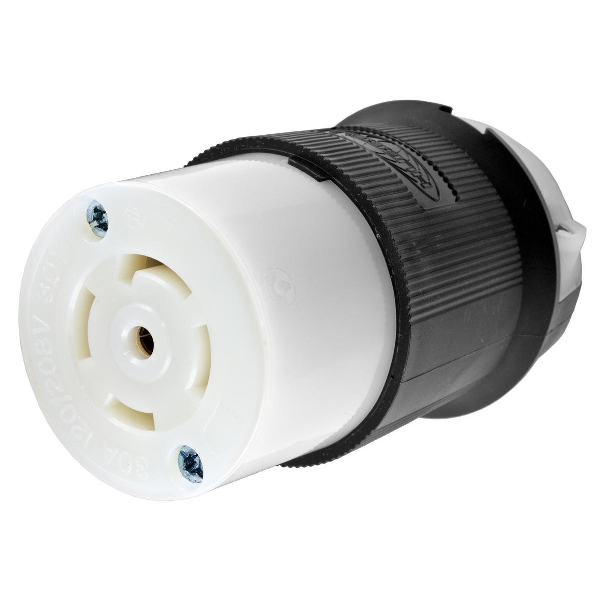 HBL2813 - Locking Devices, Twist-Lock®, Industrial, Female Connector Body, 30A 3-Phase Wye 120/208V AC, 4-Pole 5-Wire Grounding, L21-30R, Screw Terminal, Black and White