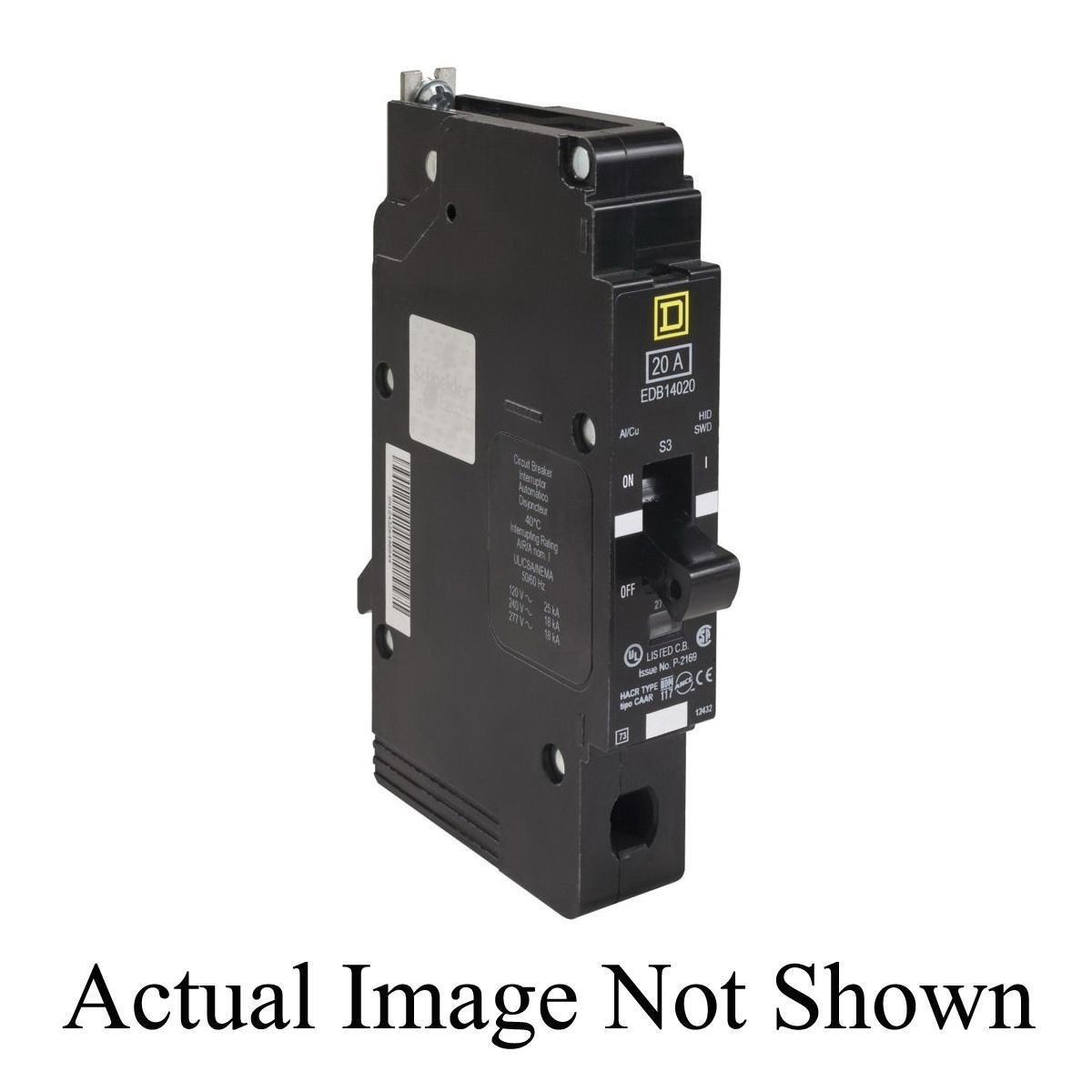 Picture of EJB14020EPD - Mini circuit breaker, E-Frame, 20A, 1 pole, 277VAC, 100kA max, bolt on, 30mA ground fault protection [TAA]