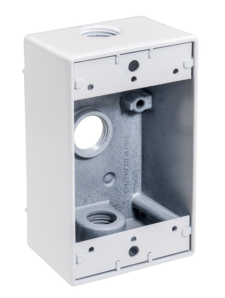 WB1350W - 1/2" White, 3 Hole, Single Gang Weatherproof Box