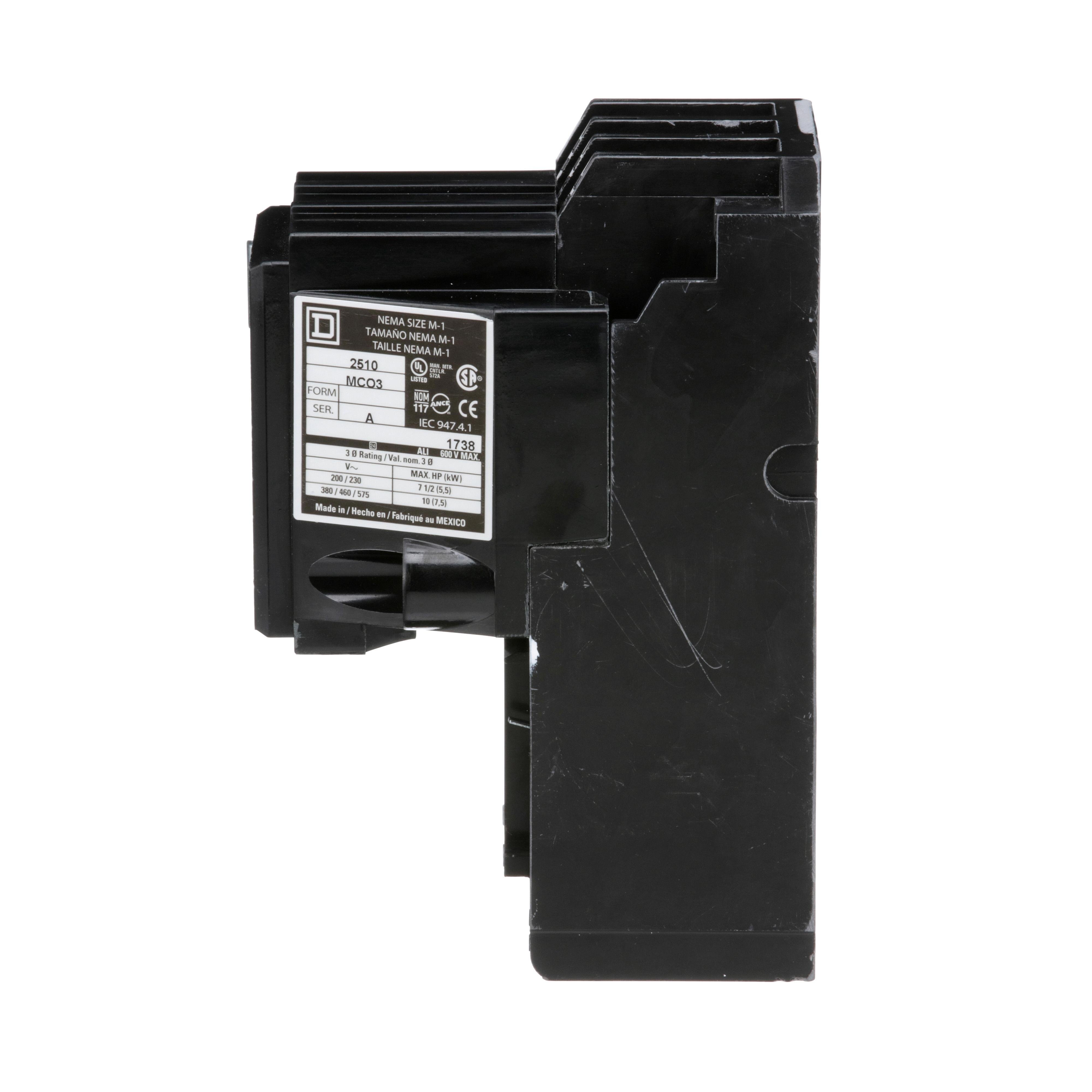 Picture of 2510MCO3 - Manual starter, integral horsepower,  NEMA M1, 600VAC, 3 pole, 10HP at 380/575VAC, 3 phase, no indicator, open