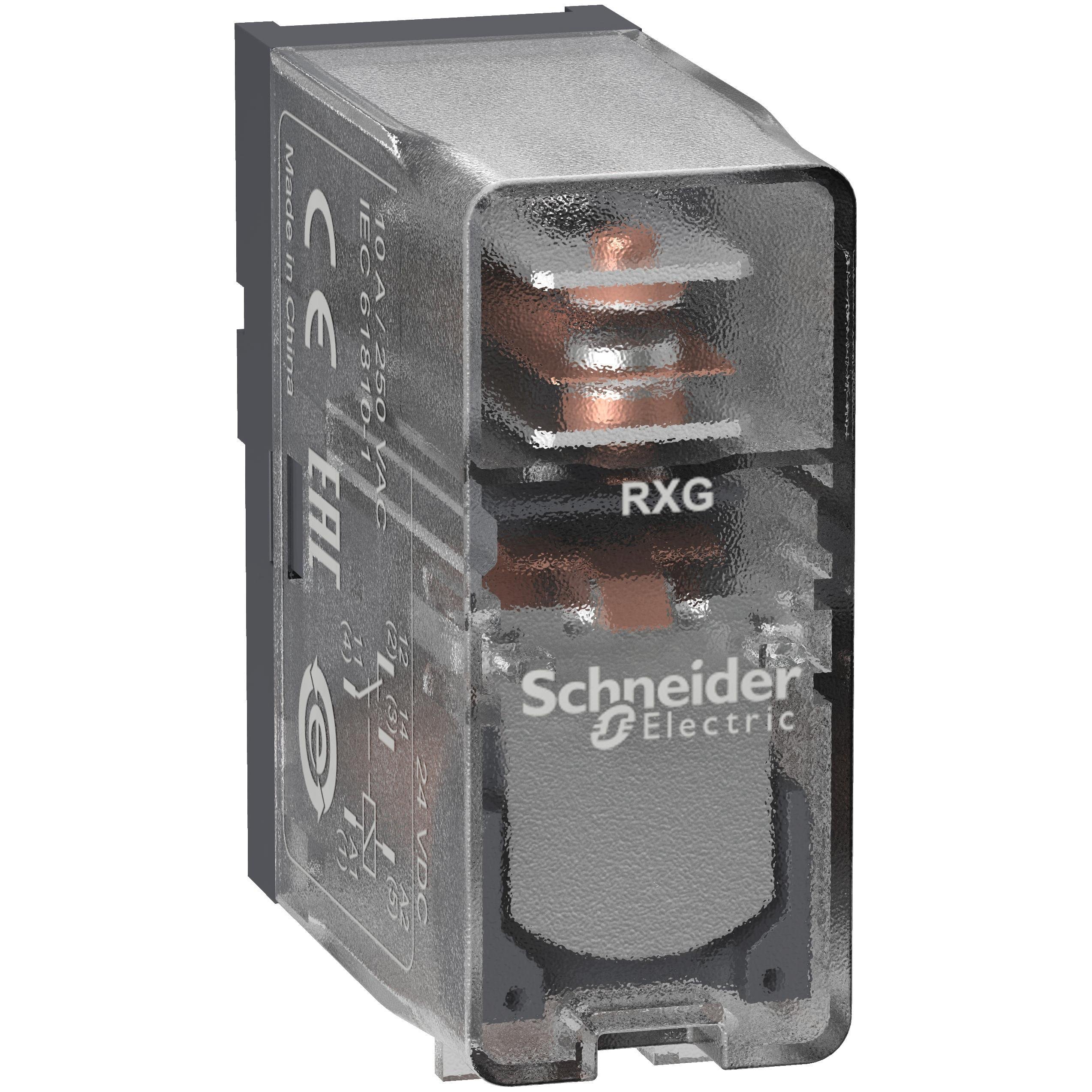 Picture of RXG15BD - interface plug in relay, Harmony Electromechanical Relays, 10A, 1CO, clear cover, 24V DC