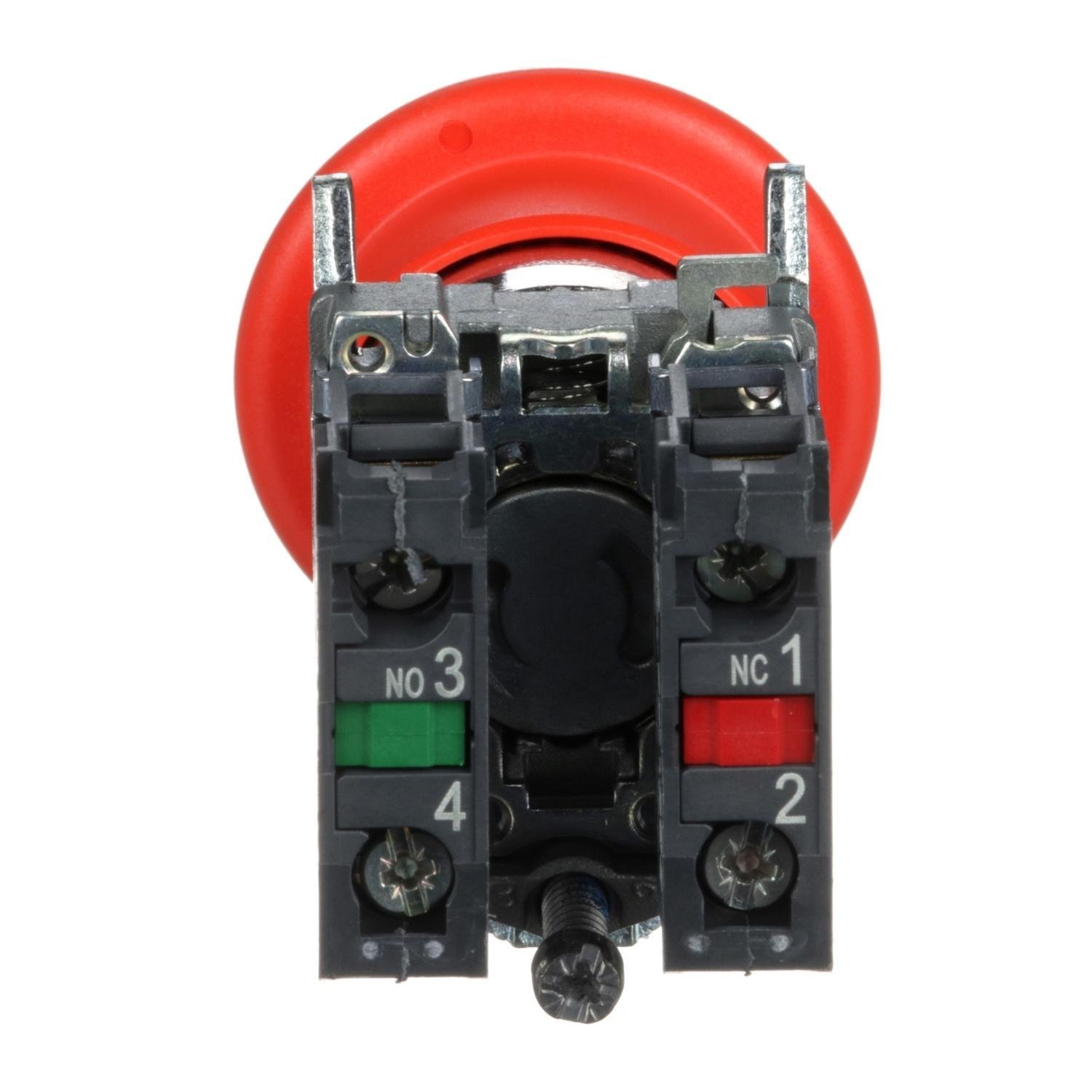 Picture of XB4BT845 - Harmony, emergency stop, latching push pull, red, 40 mm, 1 NC and 1 NO