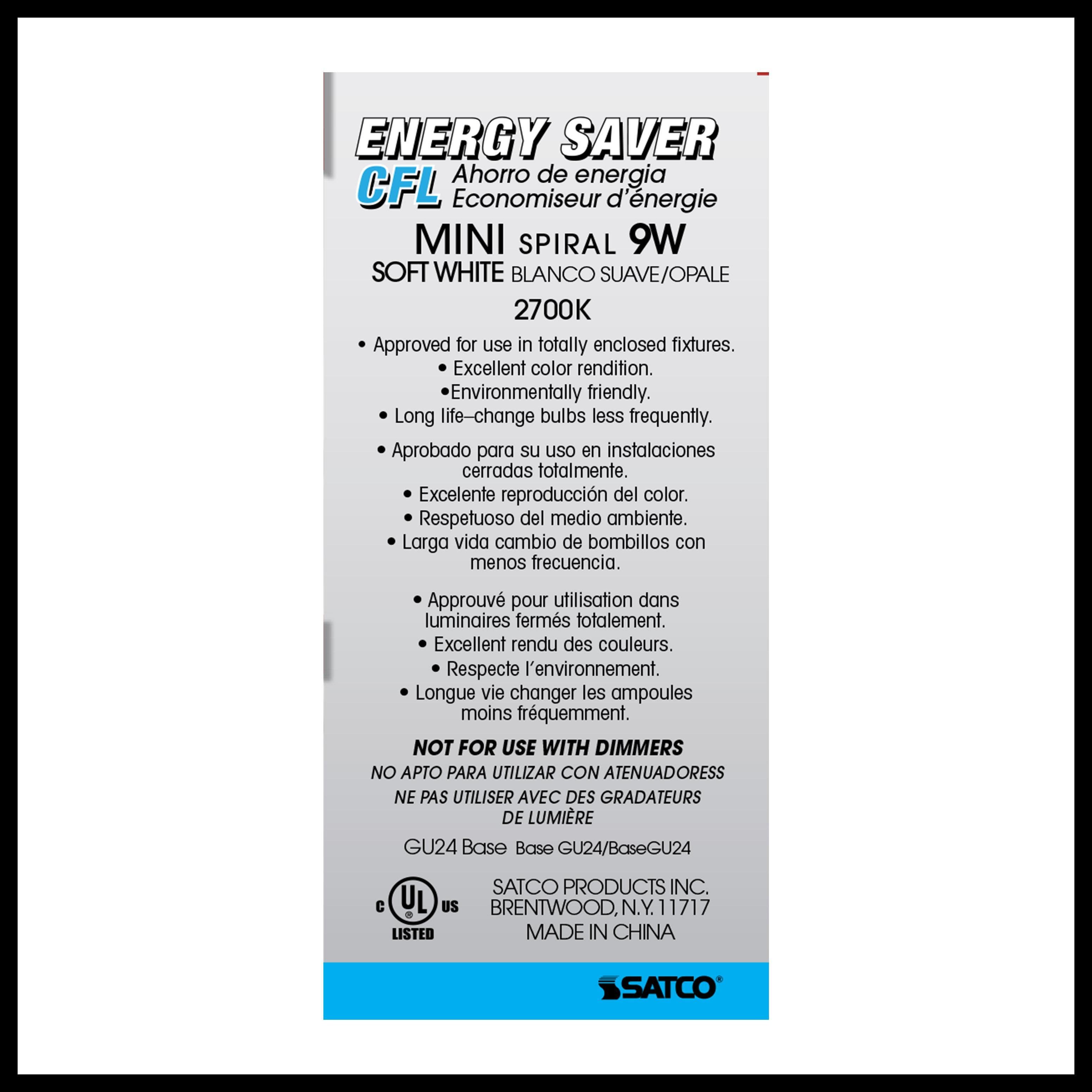 Picture of S8201 - 9 Watt - Mini Spiral Compact Fluorescent - 2700K - 82 CRI - GU24 base - 120 Volt