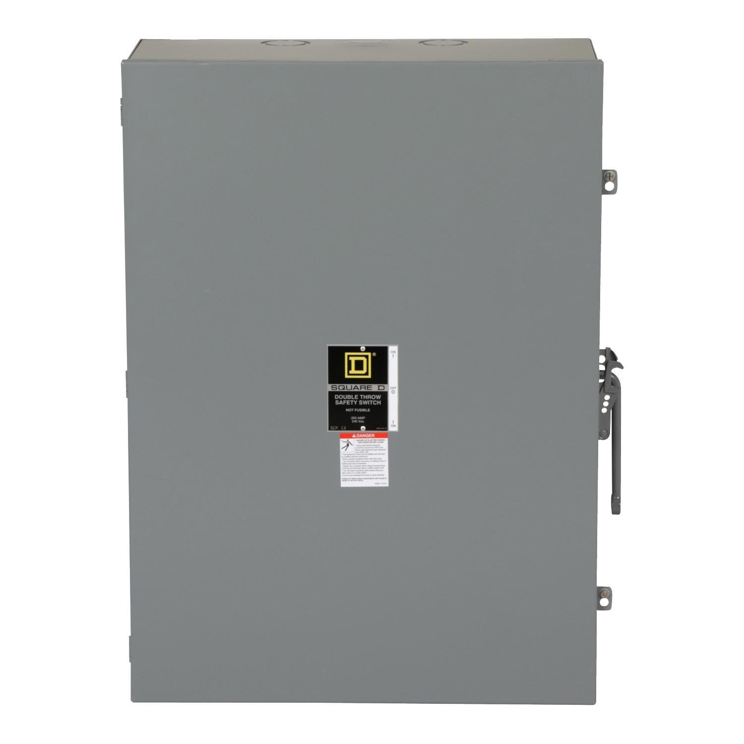 DTU324N - Safety switch, double throw, non fusible, 3 pole, 4 wire, 240VAC, 200A, Type 1, with neutral