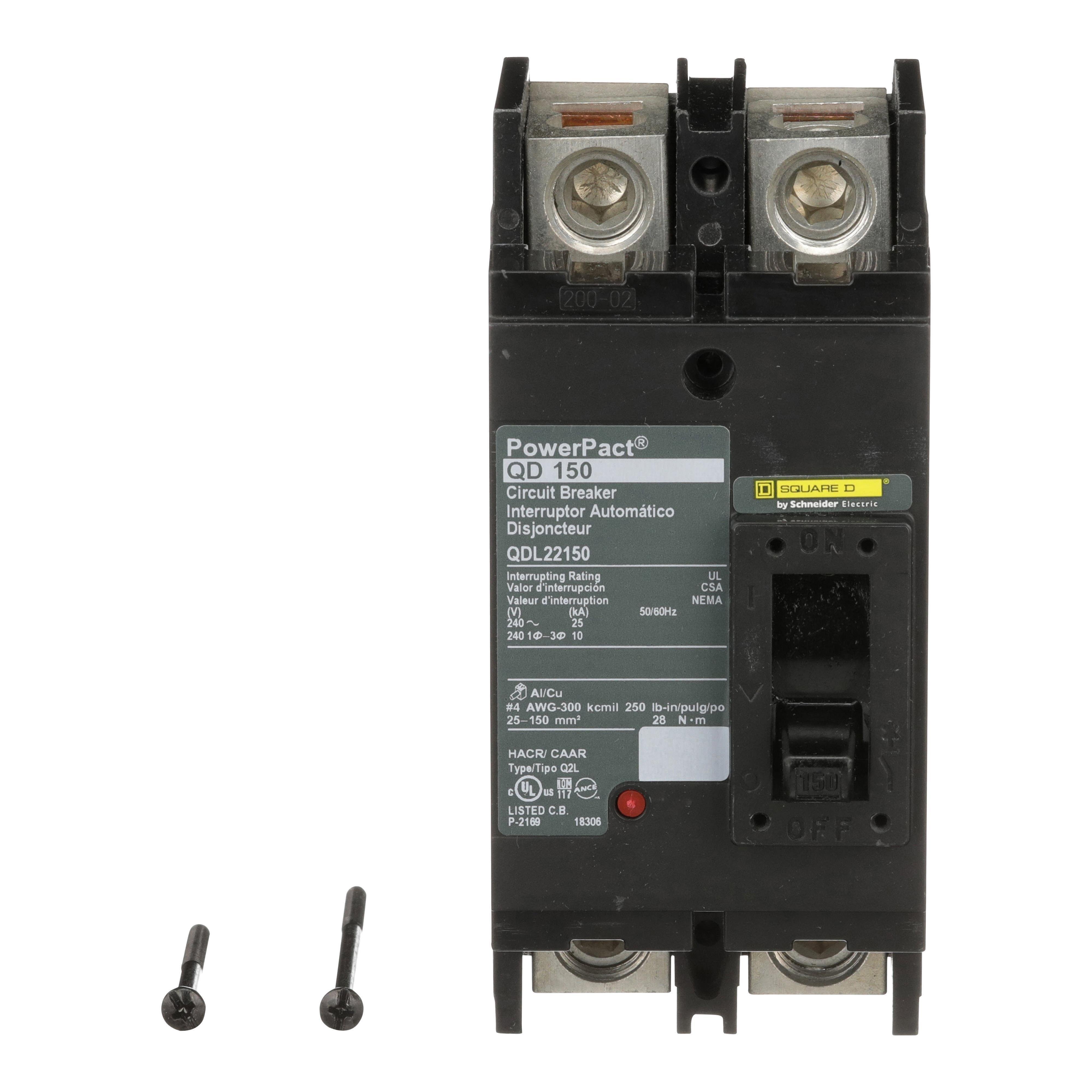 QDL22150 - Circuit breaker, PowerPacT Q, 150A, 2 pole, 240VAC, 25kA, lugs, thermal magnetic, 80%