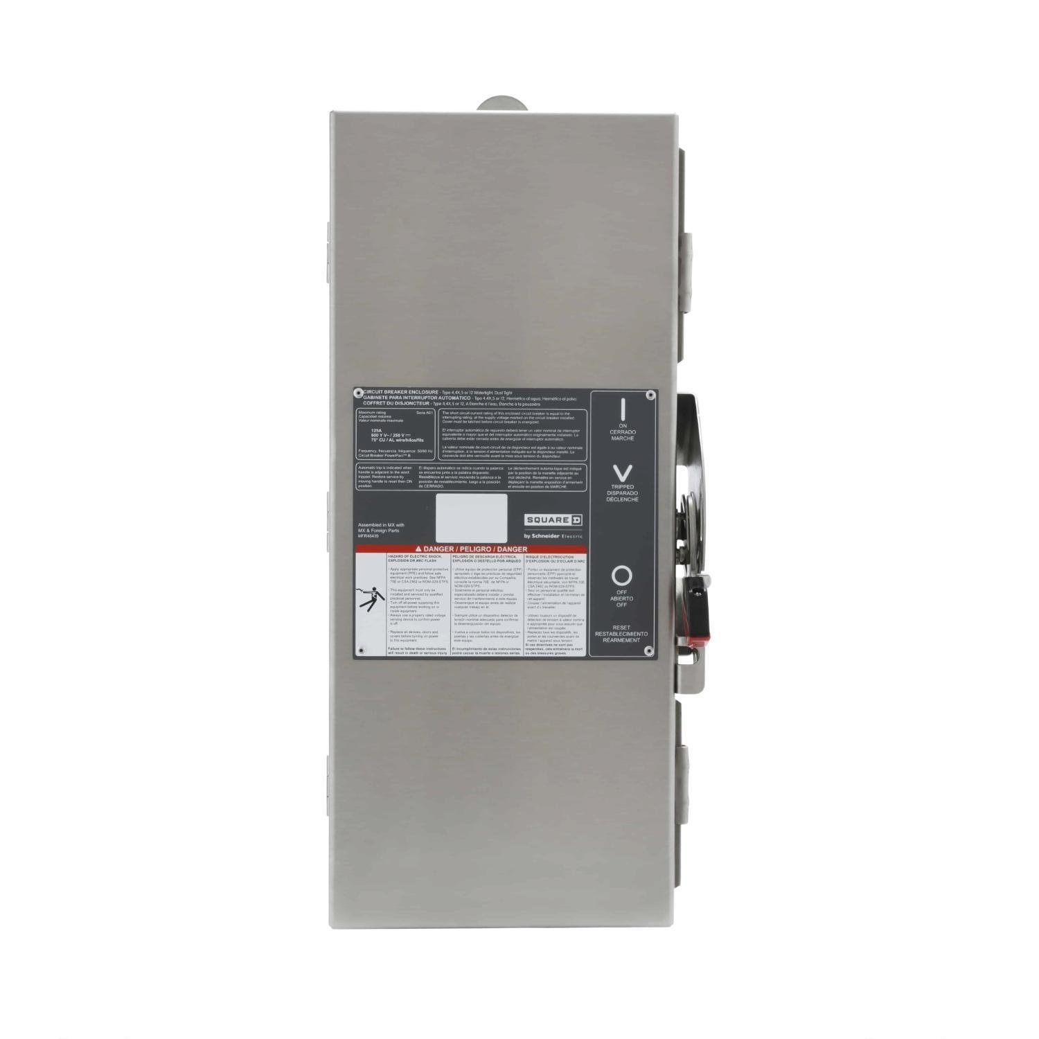 B125DS - Circuit breaker enclosure, PowerPacT B, 15A to 125A, 2 and 3 poles, NEMA 3/3R/4/4X/5, stainless steel